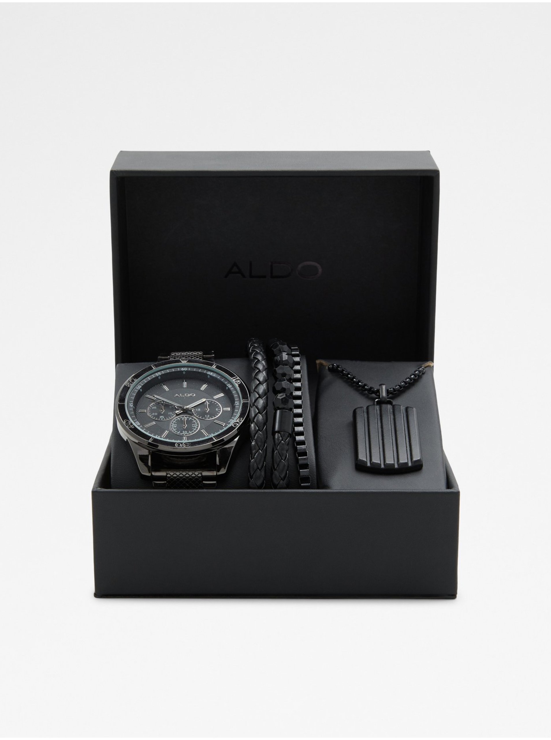 Levně Černé pánské hodinky s náramky ALDO Sagnol