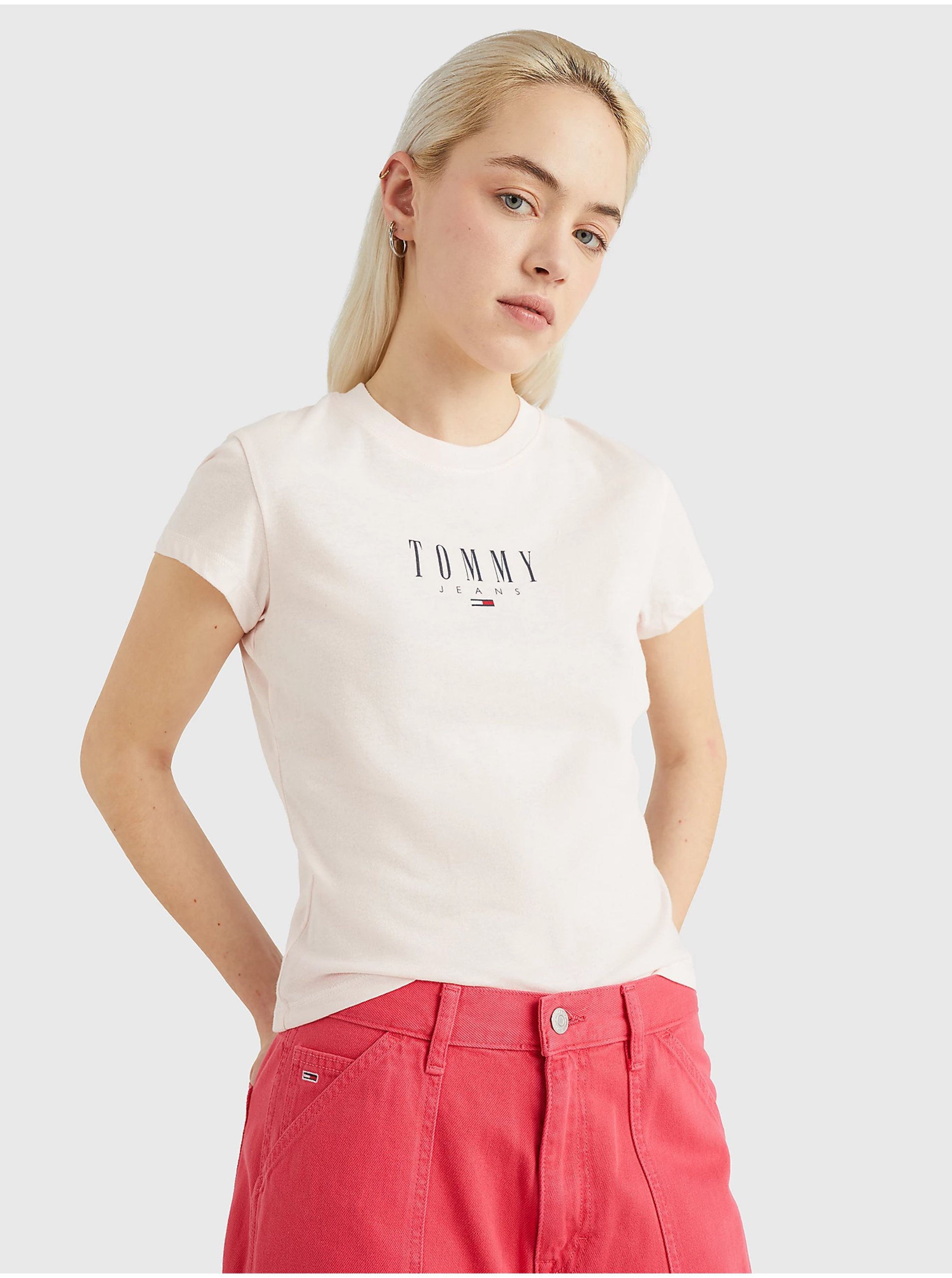 Lacno Tričká s krátkym rukávom pre ženy Tommy Jeans - svetloružová