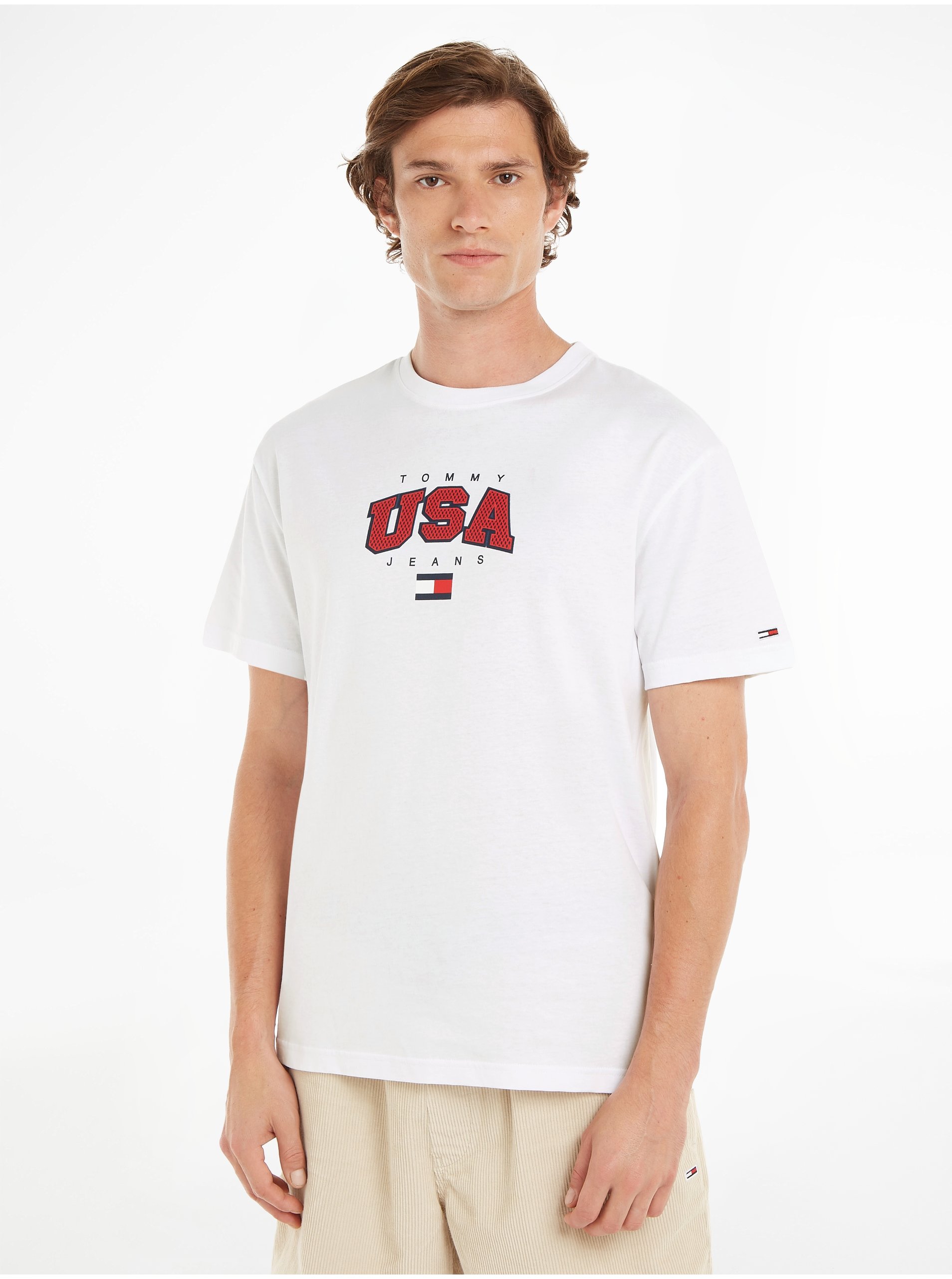 Levně Bílé pánské tričko Tommy Jeans Modern Sport