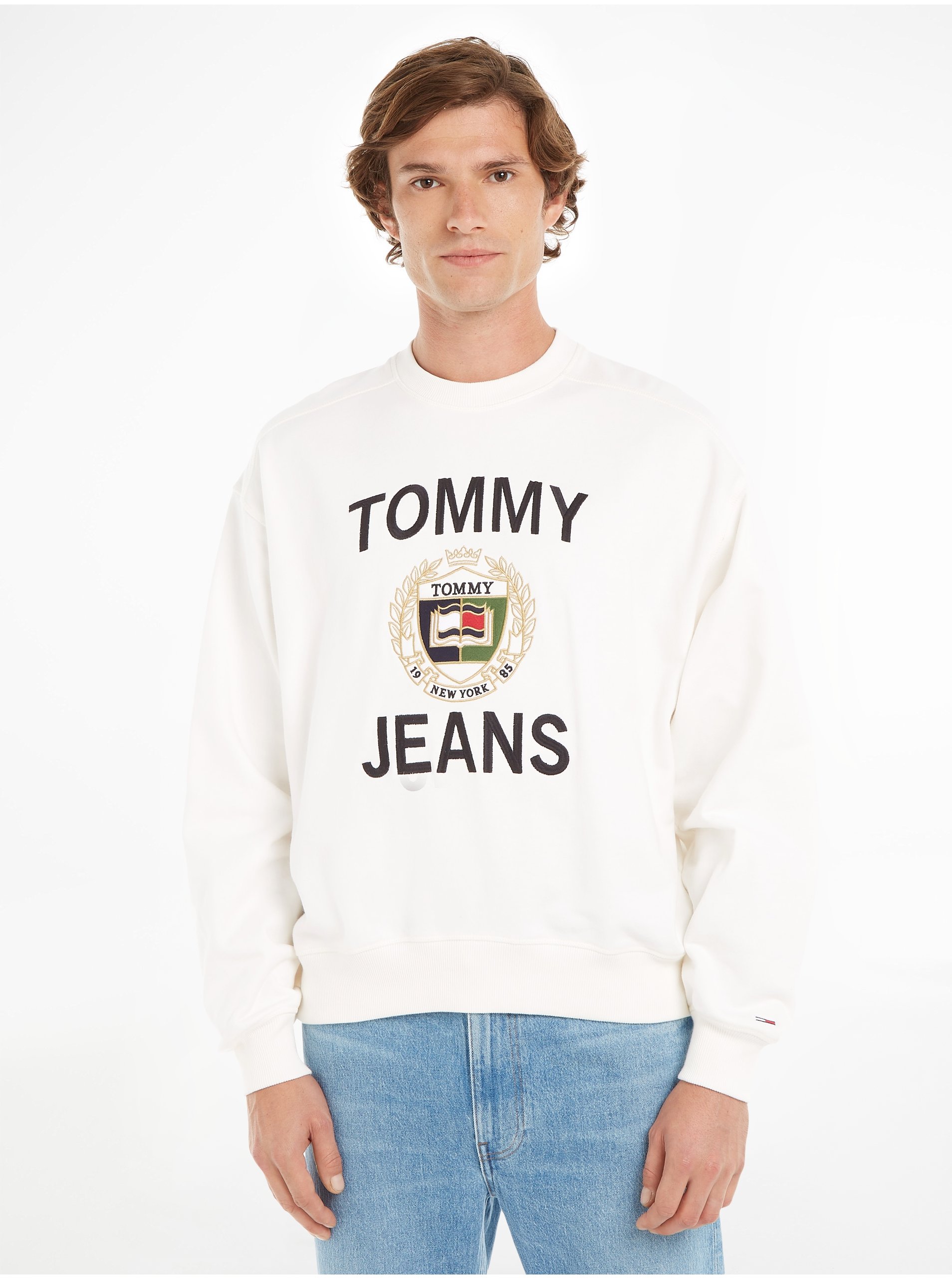 Levně Bílá pánská mikina Tommy Jeans Boxy Luxe Cre