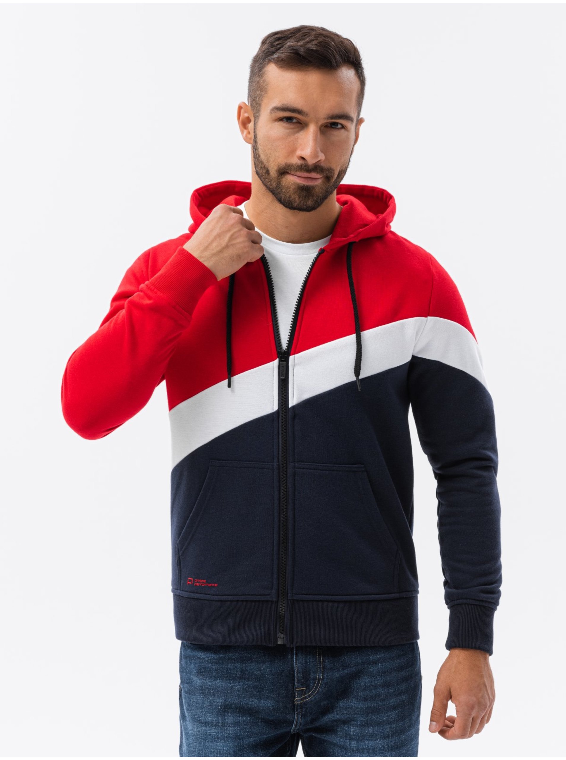 E-shop Modro-červená pánská mikina na zip s kapucí Ombre Clothing