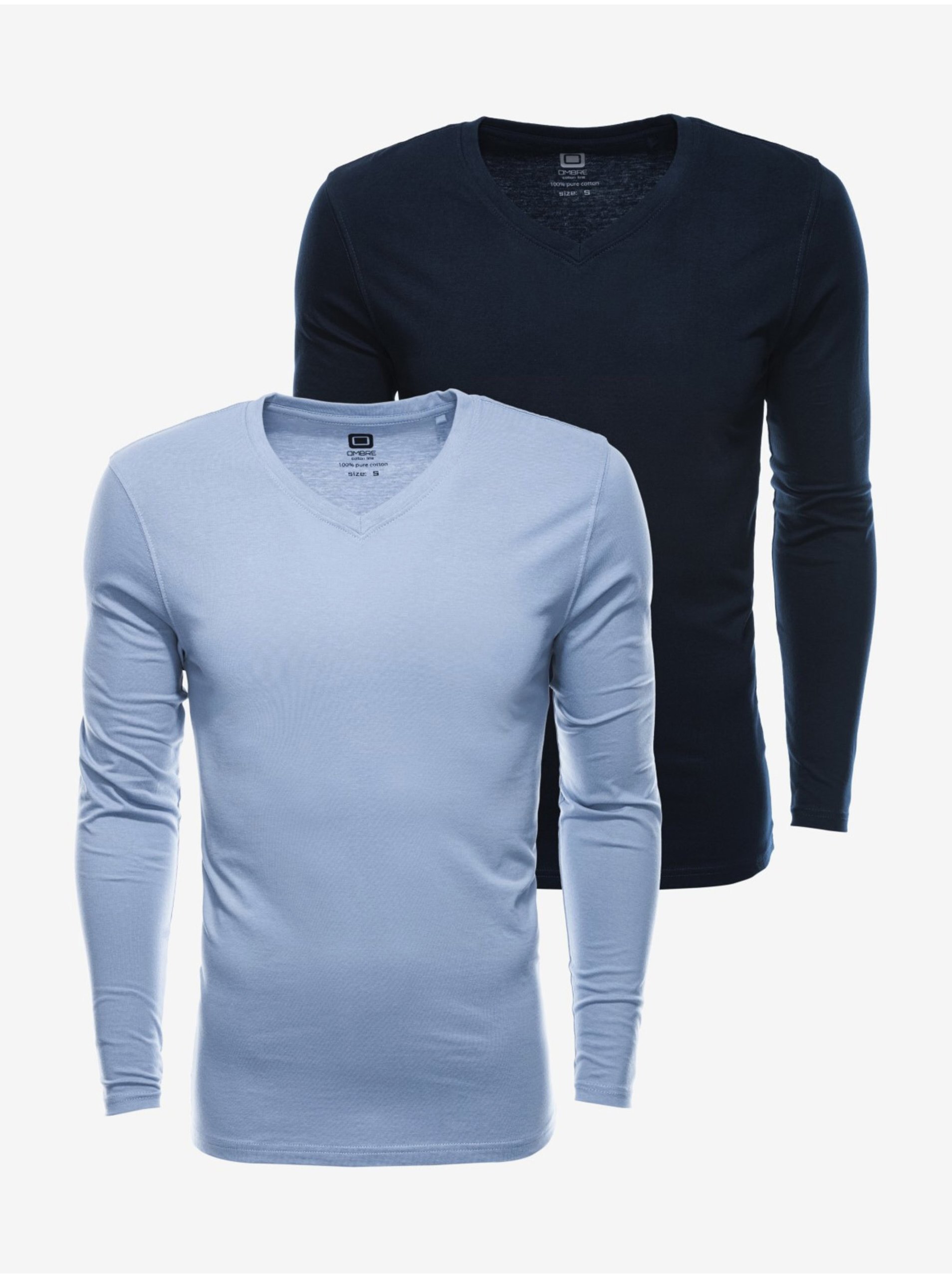 Levně Sada dvou pánských basic triček v světle modré a tmavé modré barvě Ombre Clothing
