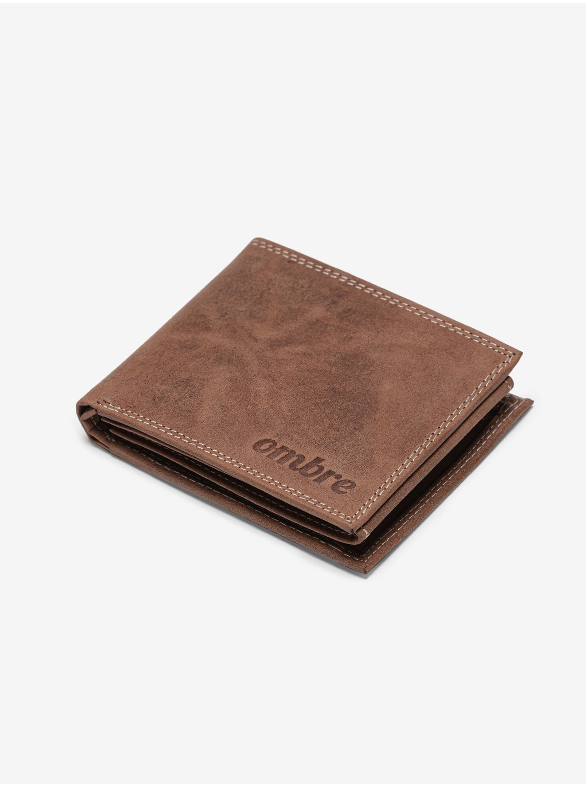 Levně Hnědá pánská kožená peněženka Ombre Clothing A092