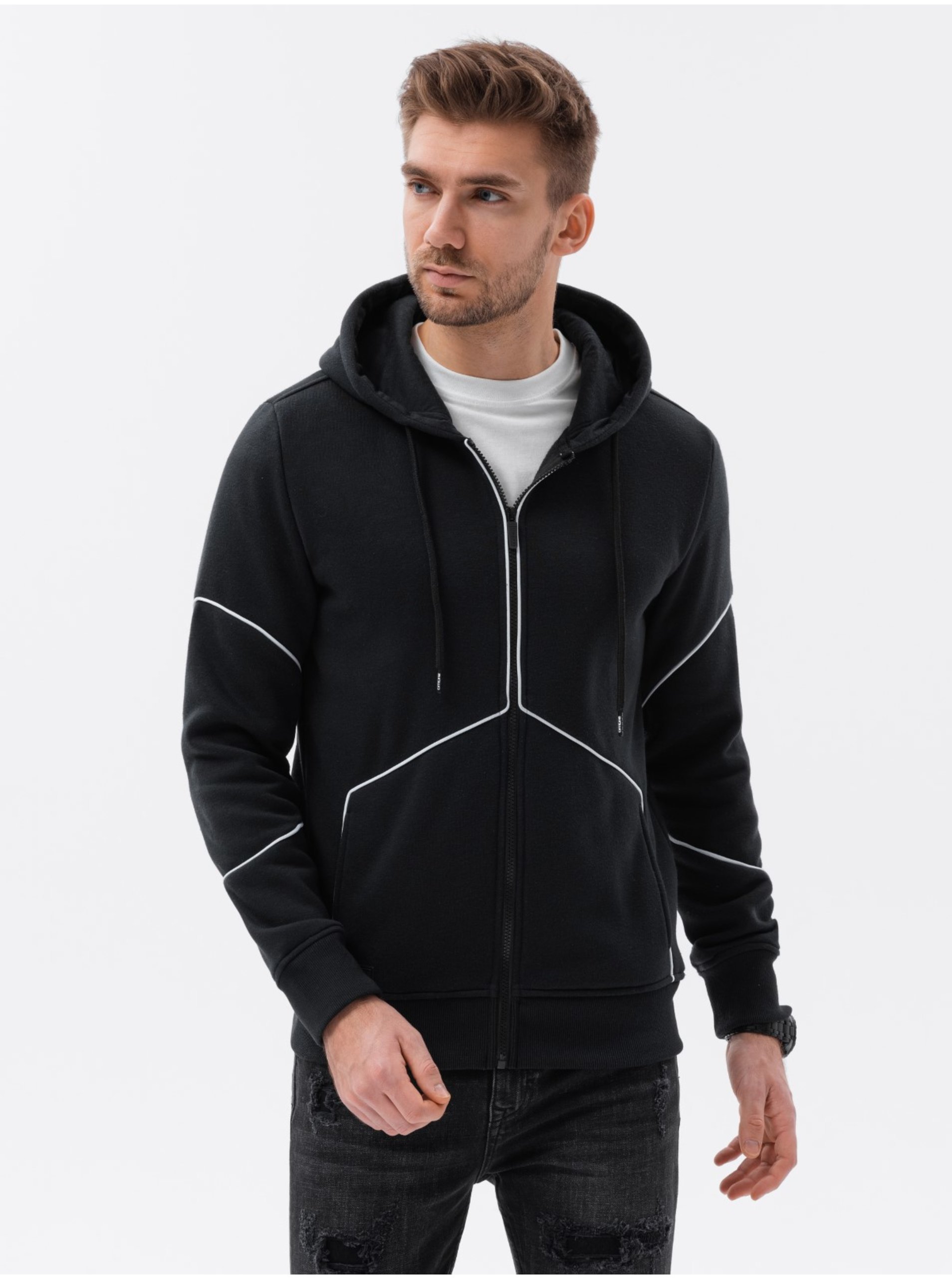 E-shop Černá pánská mikina s kapucí Ombre Clothing V1 B1421