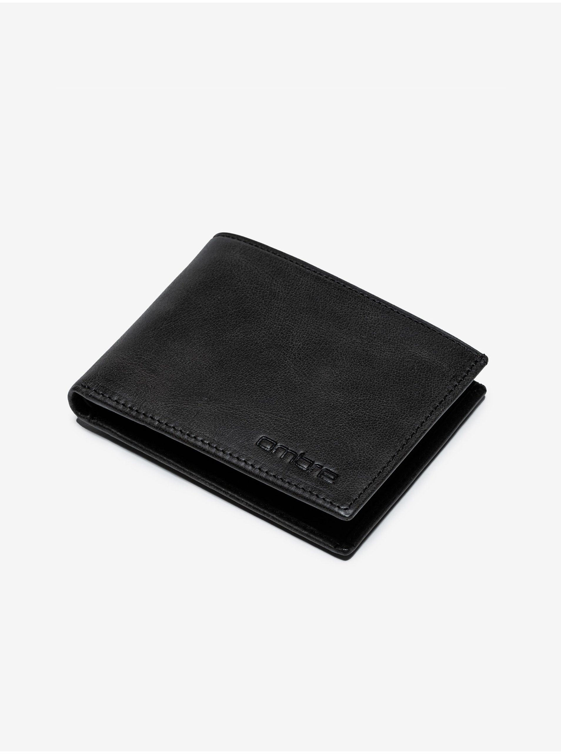 Levně Černá pánská kožená peněženka Ombre Clothing