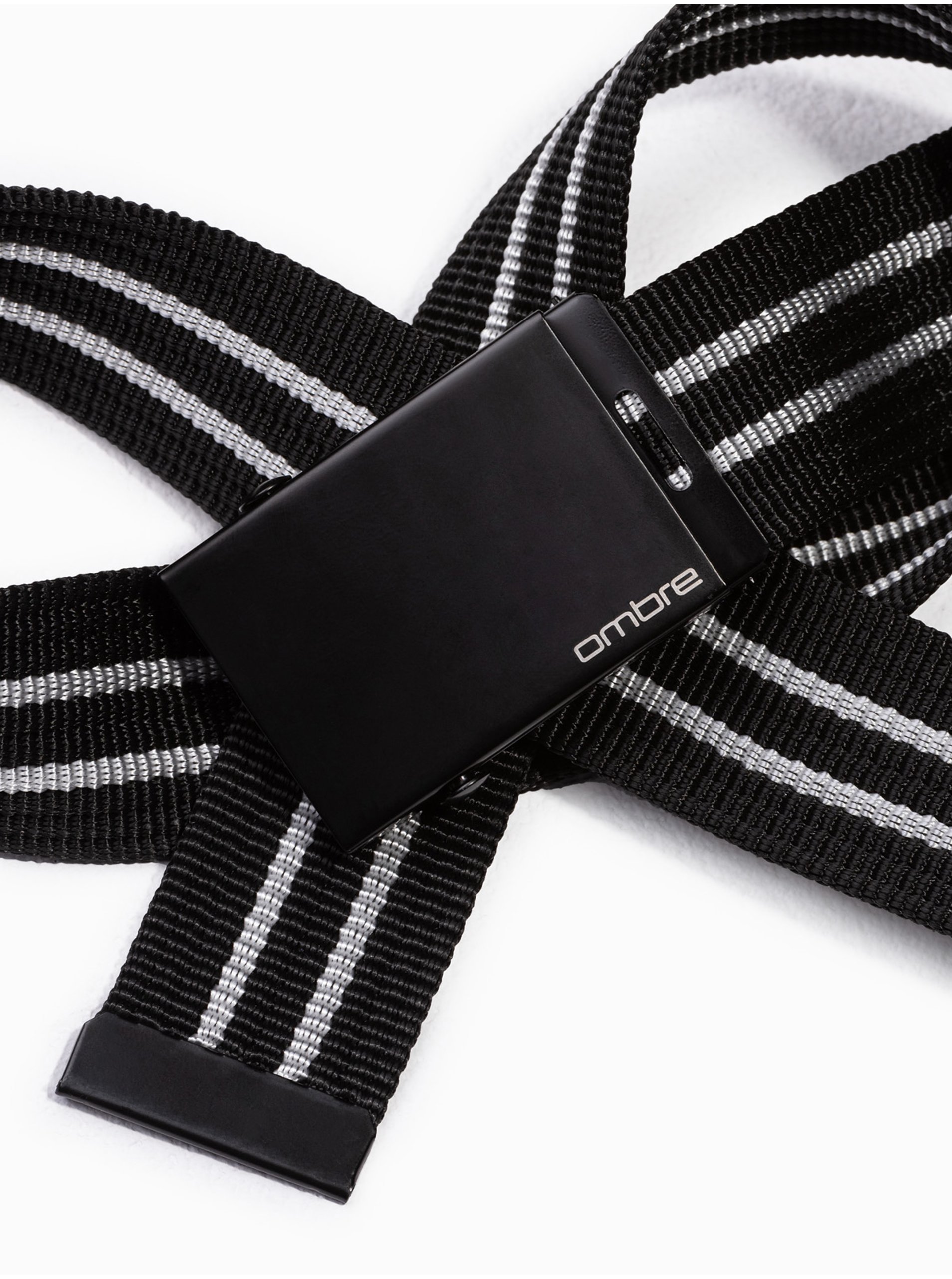 Levně Šedo-černý pánský pruhovaný pásek Ombre Clothing