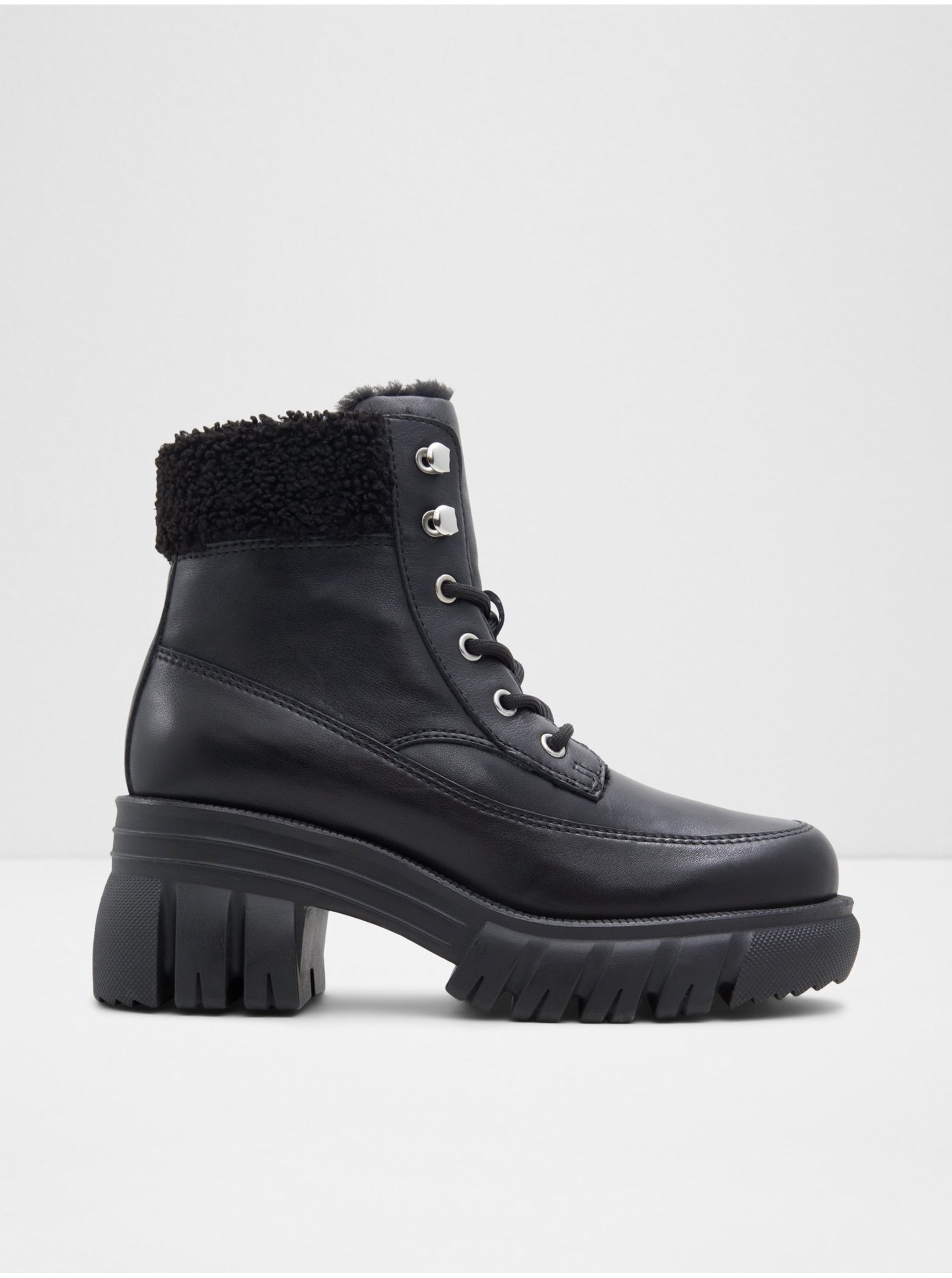 Levně Černé dámské kožené zimní kotníkové boty na podpatku ALDO Marni