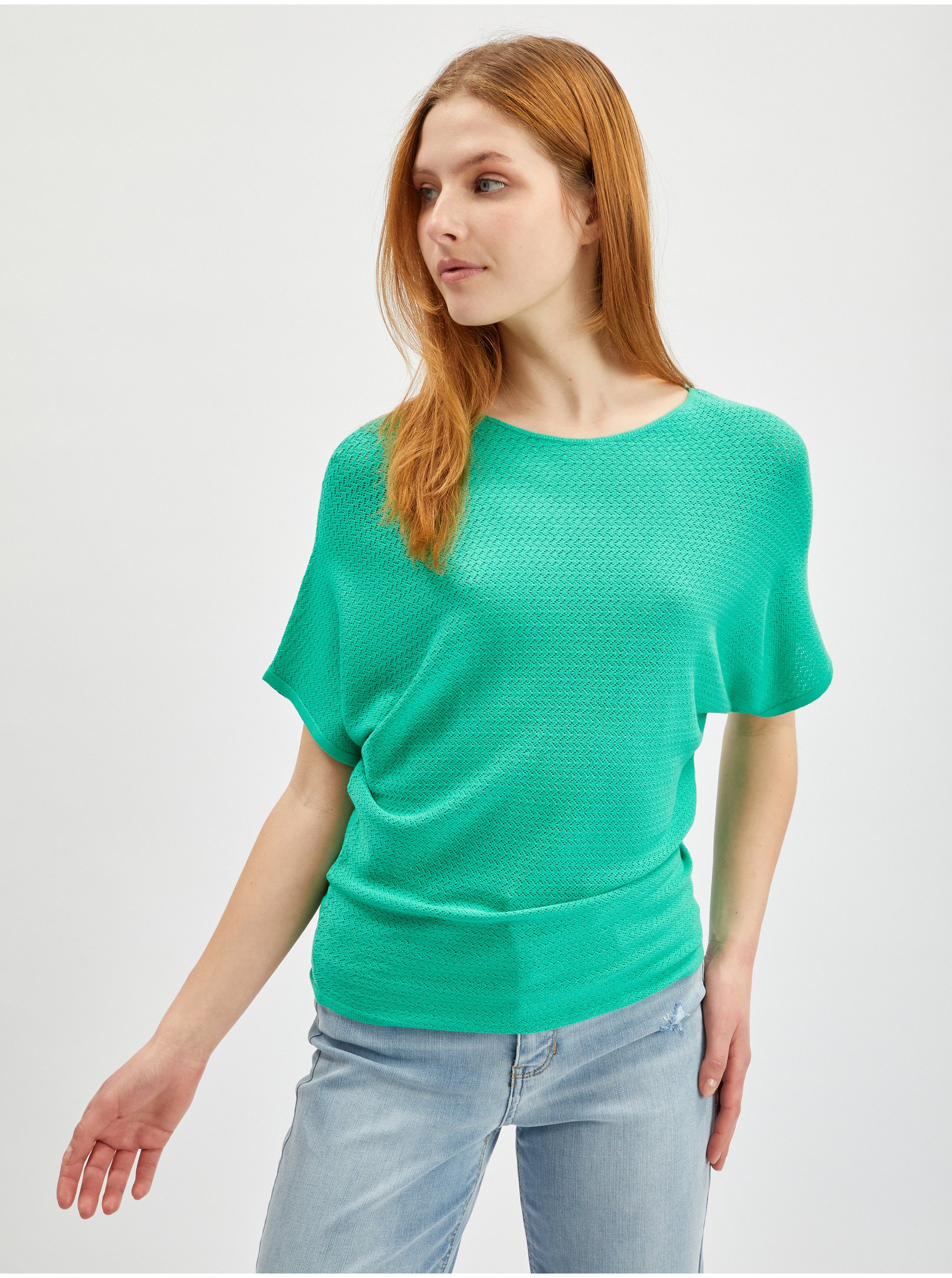 Levně Světle zelený dámský svetr s krátkým rukávem ORSAY