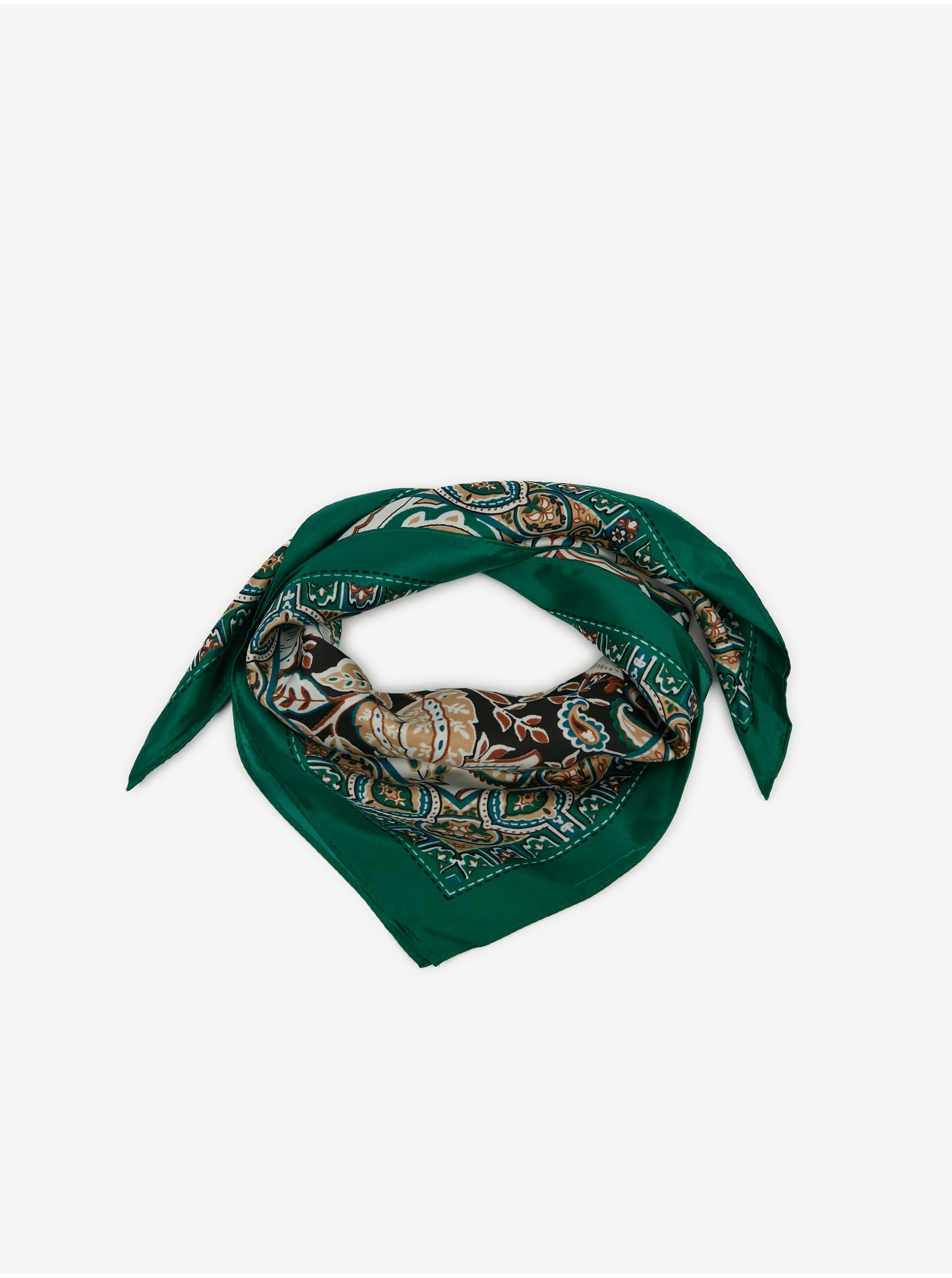 Levně Zelený dámský vzorovaný saténový šátek ORSAY