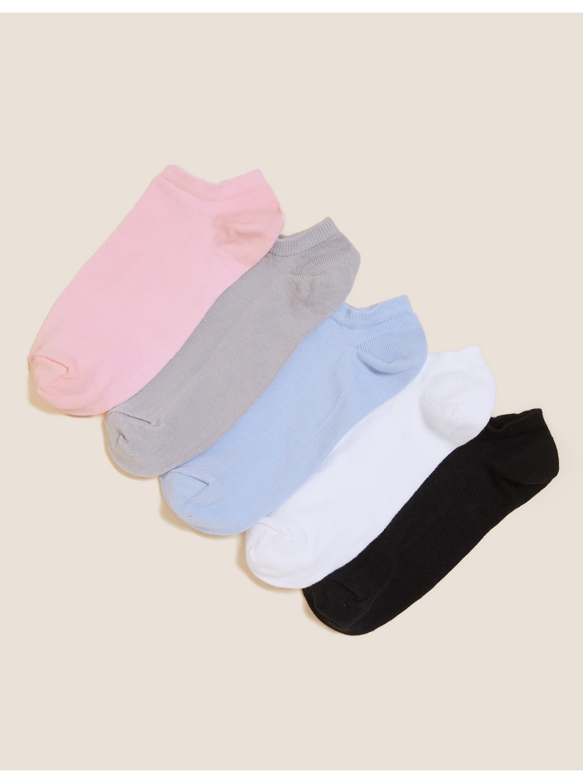 Levně Sada pěti párů dámských ponožek v růžové, šedé, světle modré, bílé a černé barvě Marks & Spencer Trainer Liner
