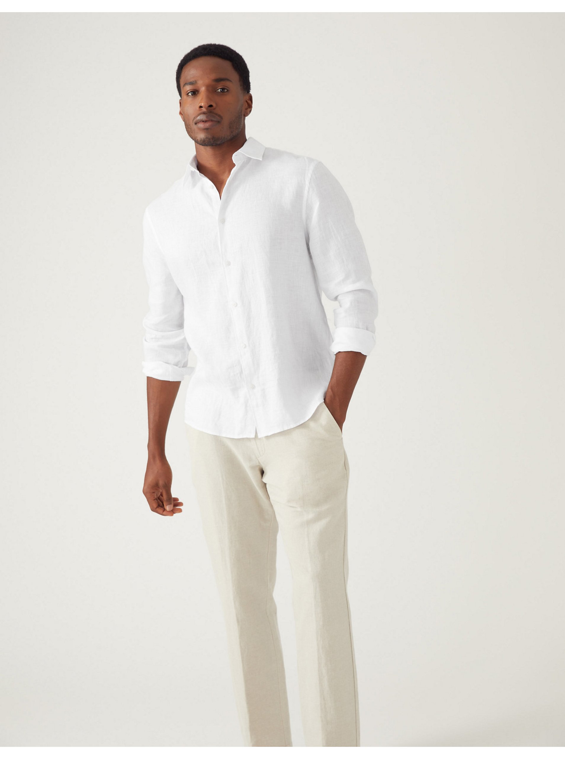 Levně Bílá pánská lněná košile Marks & Spencer