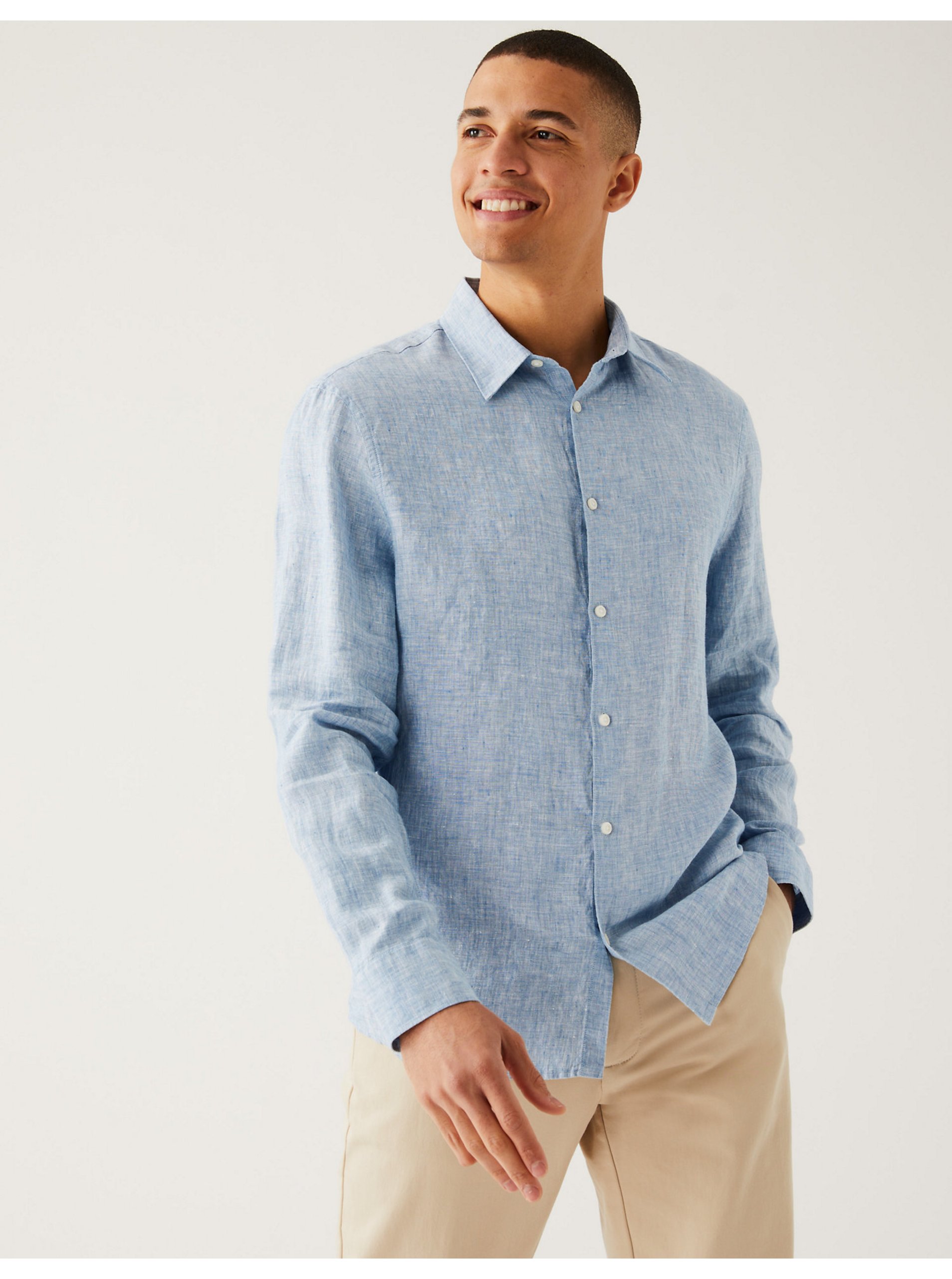 E-shop Světle modrá pánská lněná košile Marks & Spencer