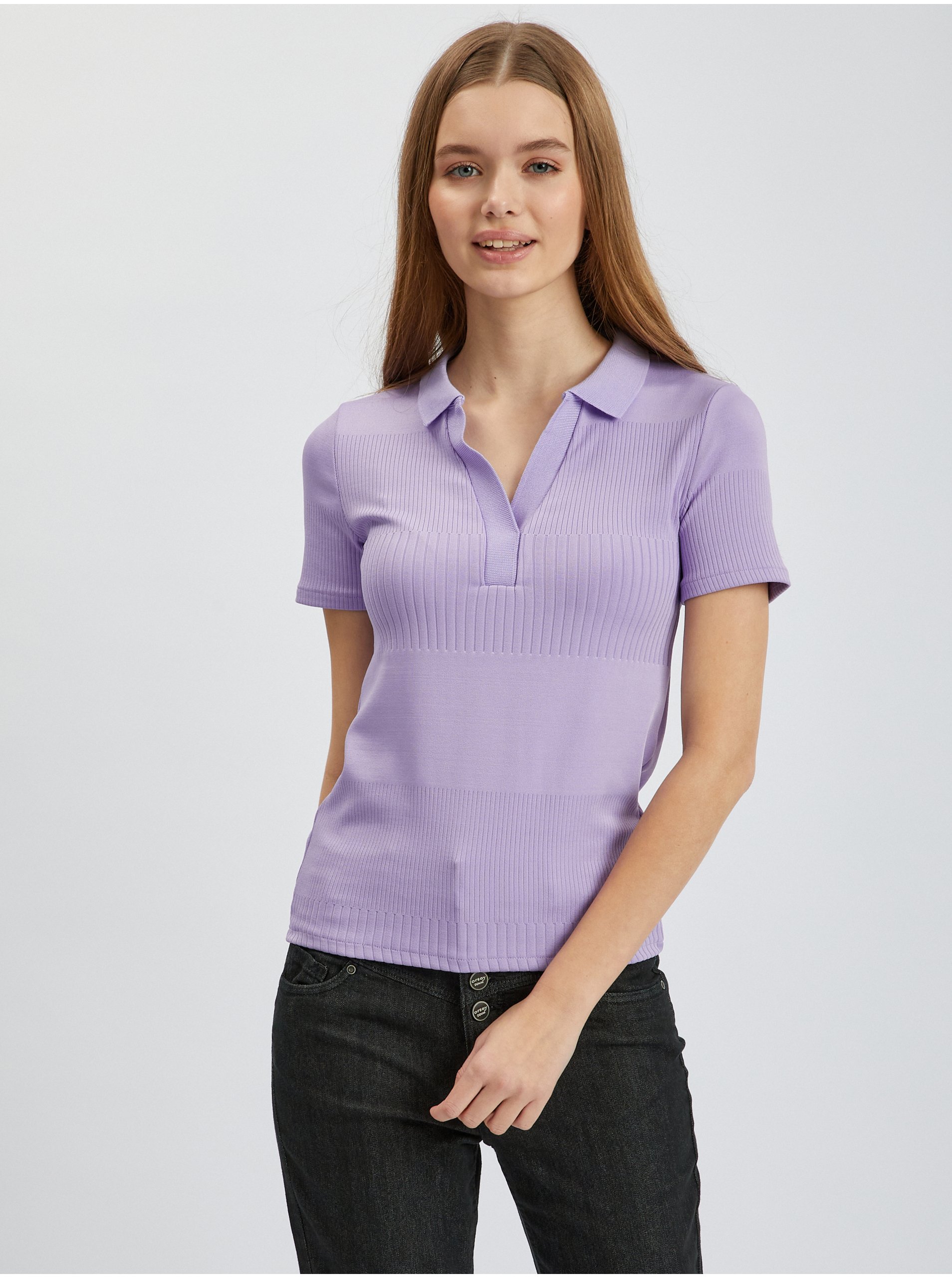 Levně Světle fialové dámské úpletové polo tričko ORSAY
