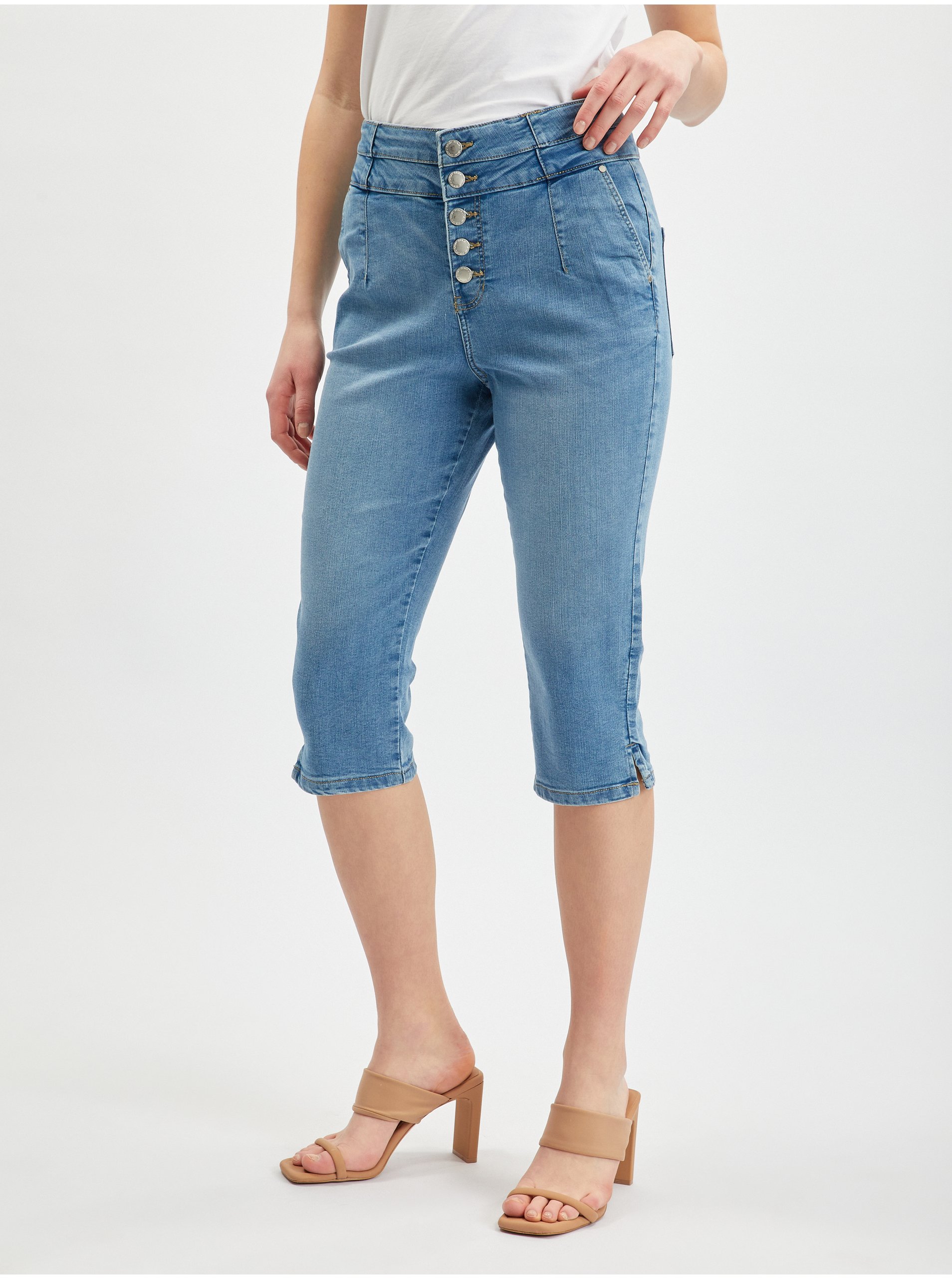 E-shop Modré dámské zkrácené slim fit džíny ORSAY