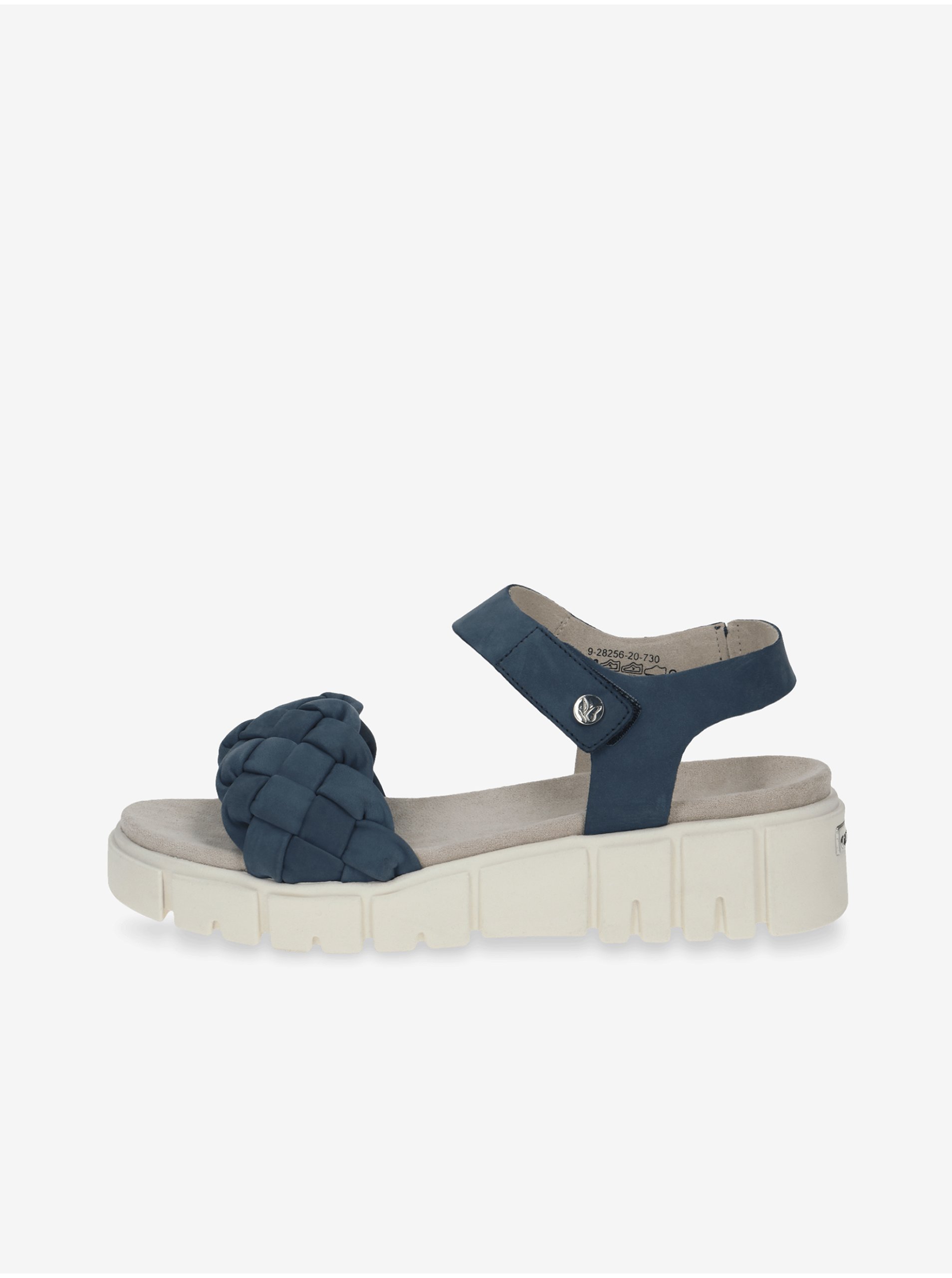 E-shop Tmavě modro-krémové dámské kožené sandály na platformě Caprice