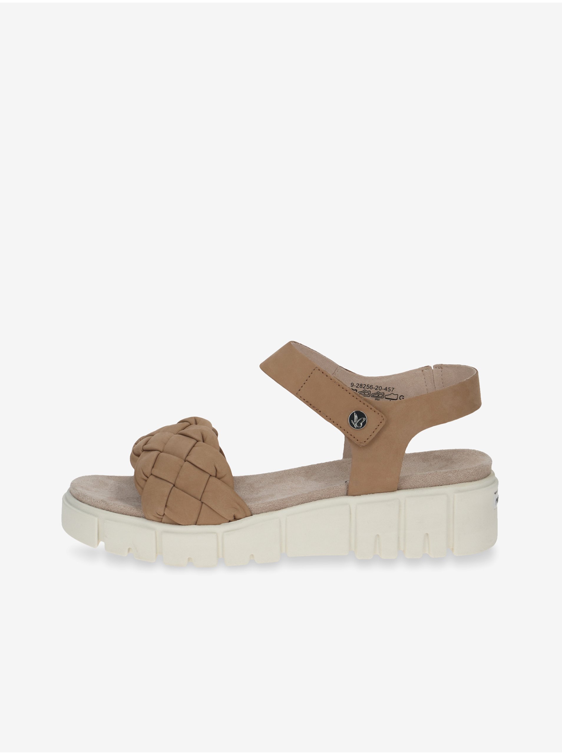 Levně Béžovo-bílé dámské kožené sandály na platformě Caprice