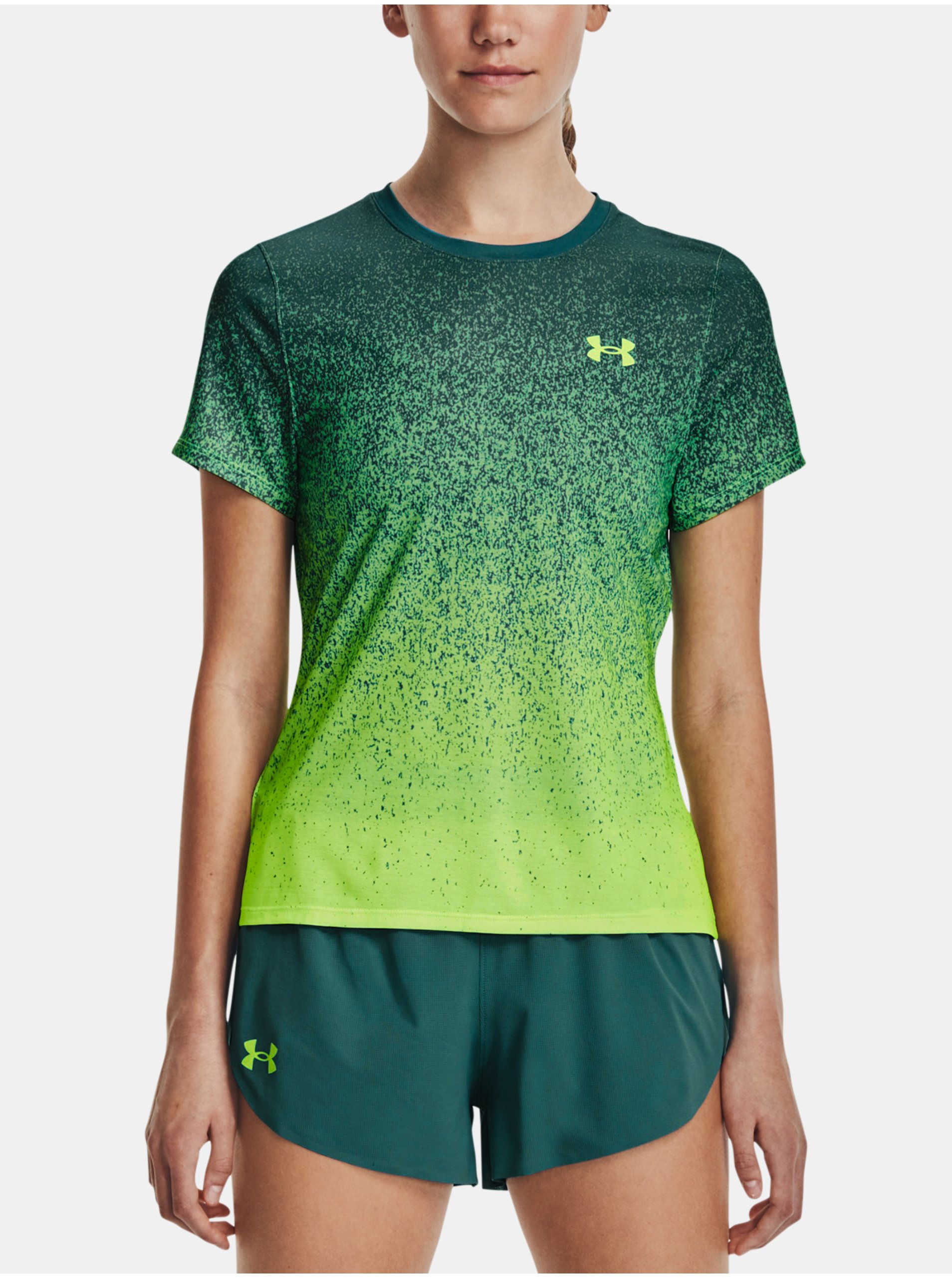 Levně Zelené dámské vzorované sportovní tričko Under Armour Rush Cicada