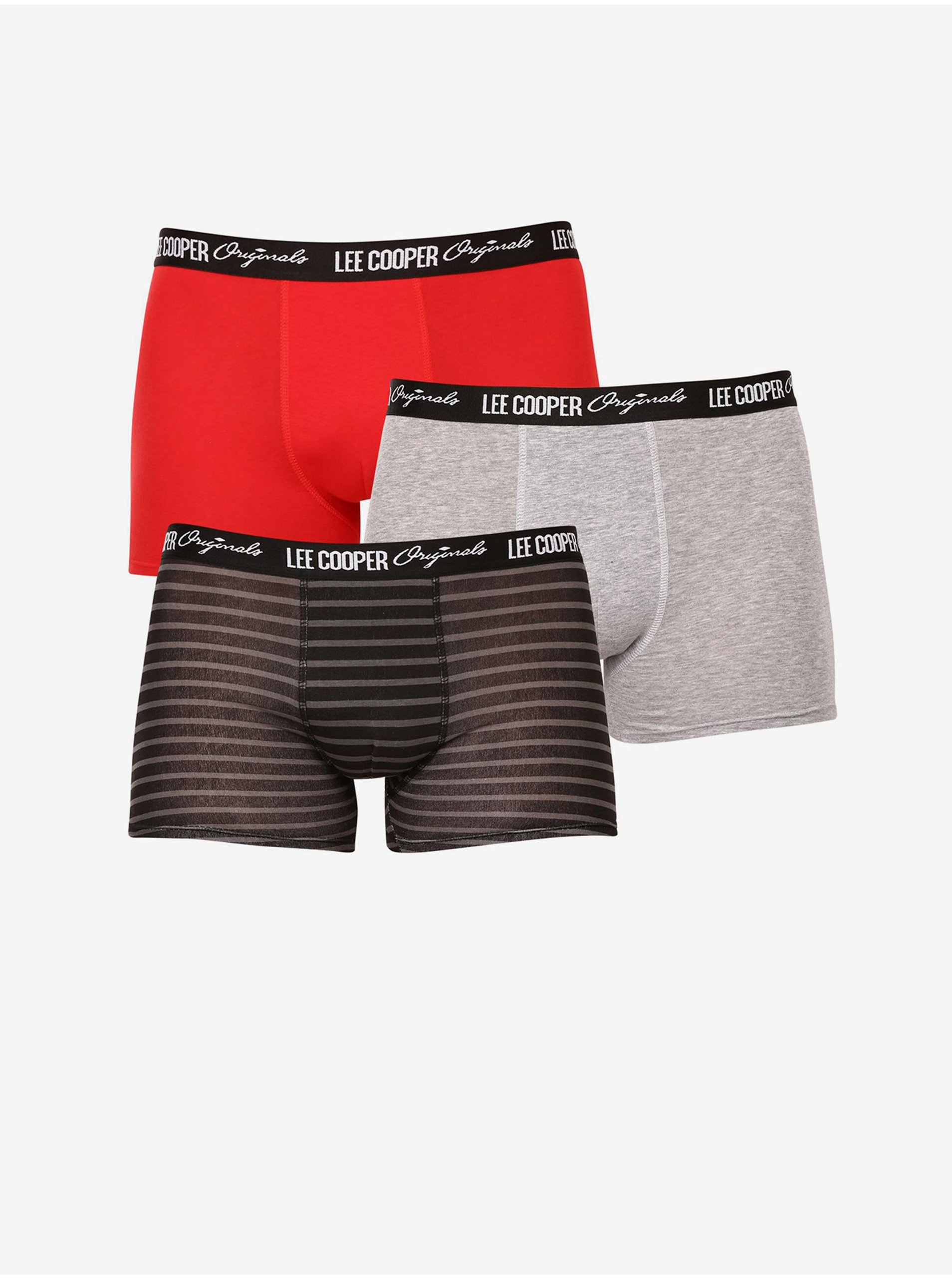 Levně Sada tří pánských boxerek v černé, šedé a červené barvě Lee Cooper