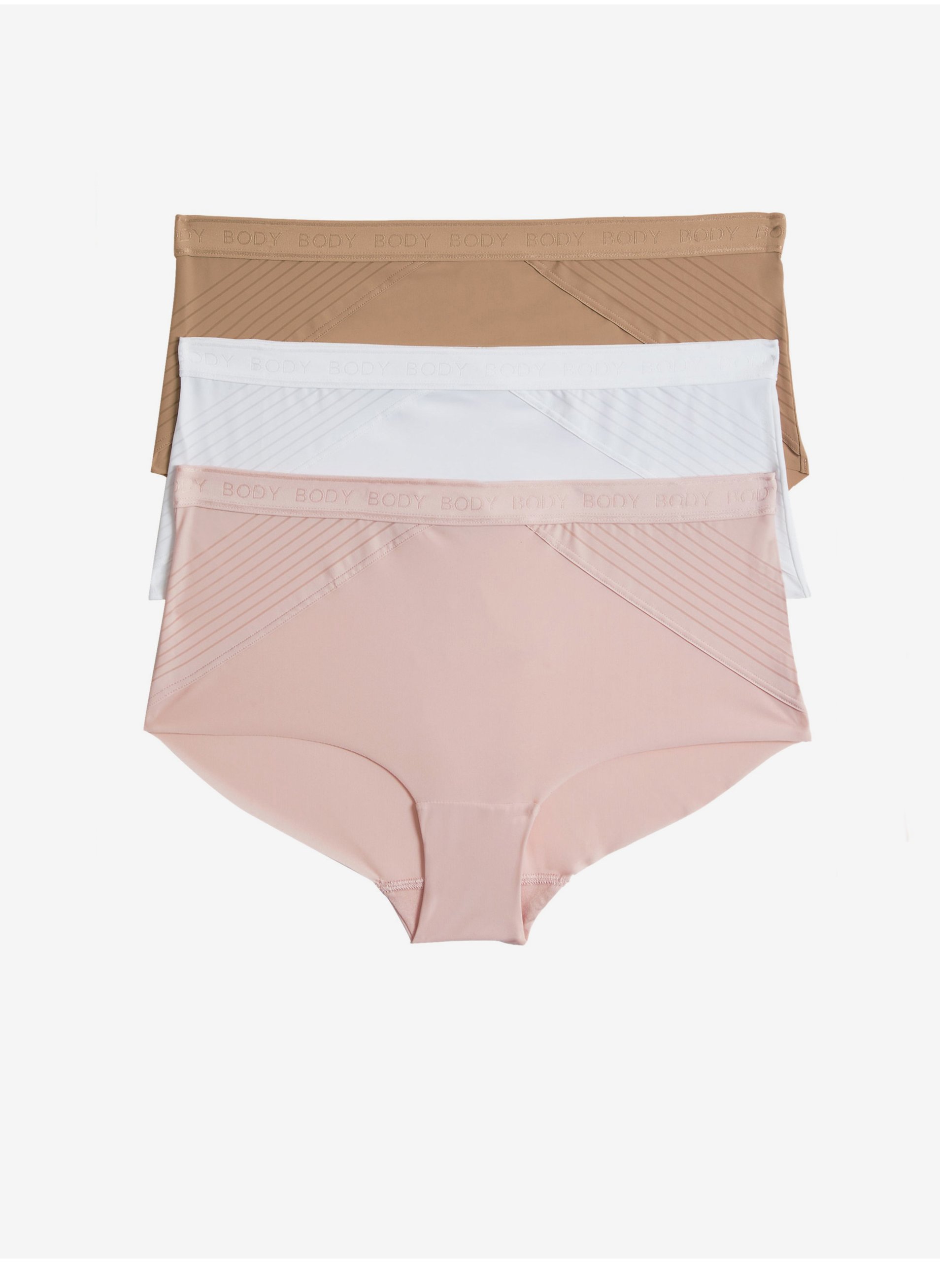 Levně Sada tří dámských kalhotek v růžové, bílé a hnědé barvě Marks & Spencer