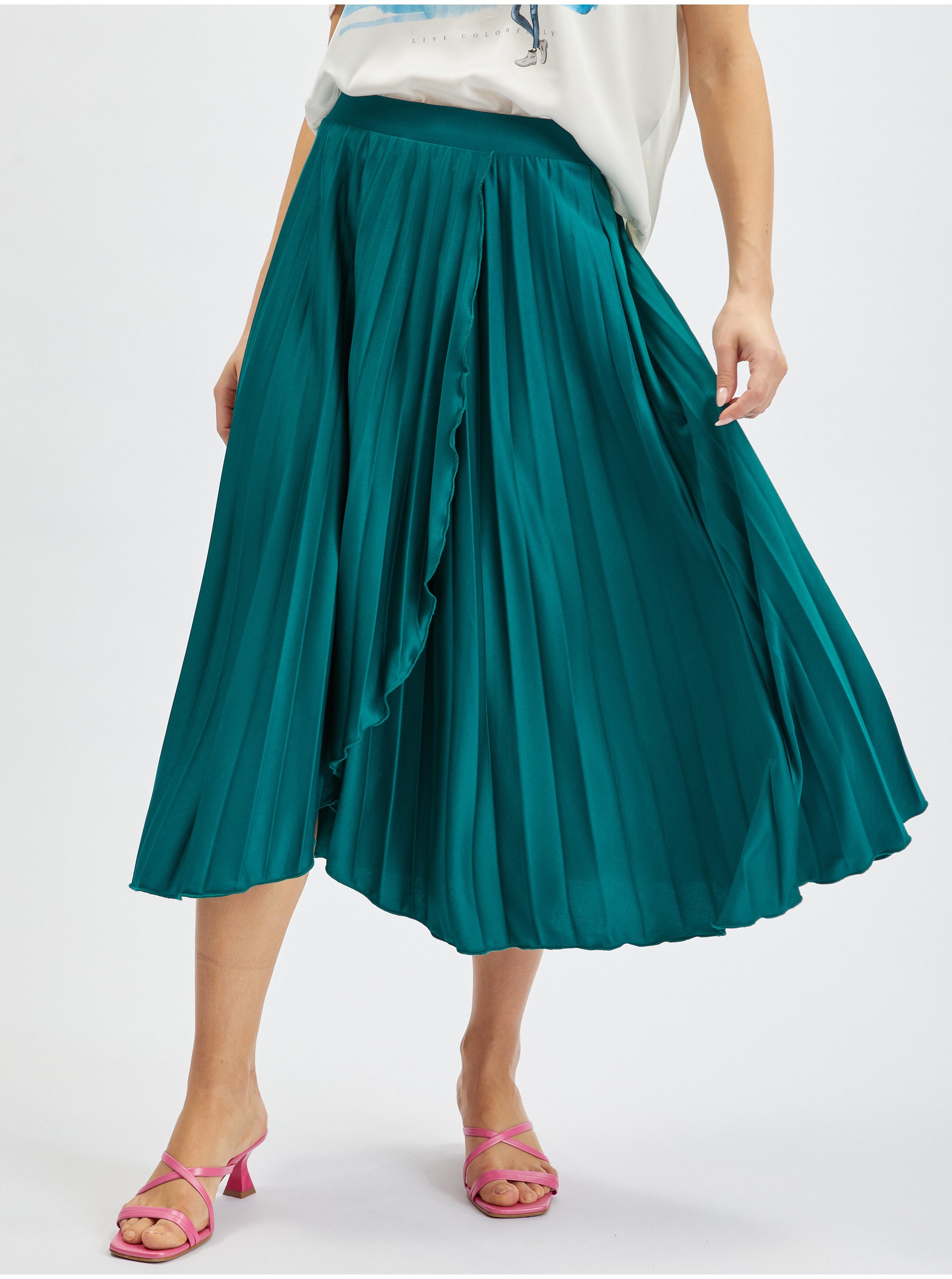 Levně Petrolejová dámská plisovaná midi sukně ORSAY