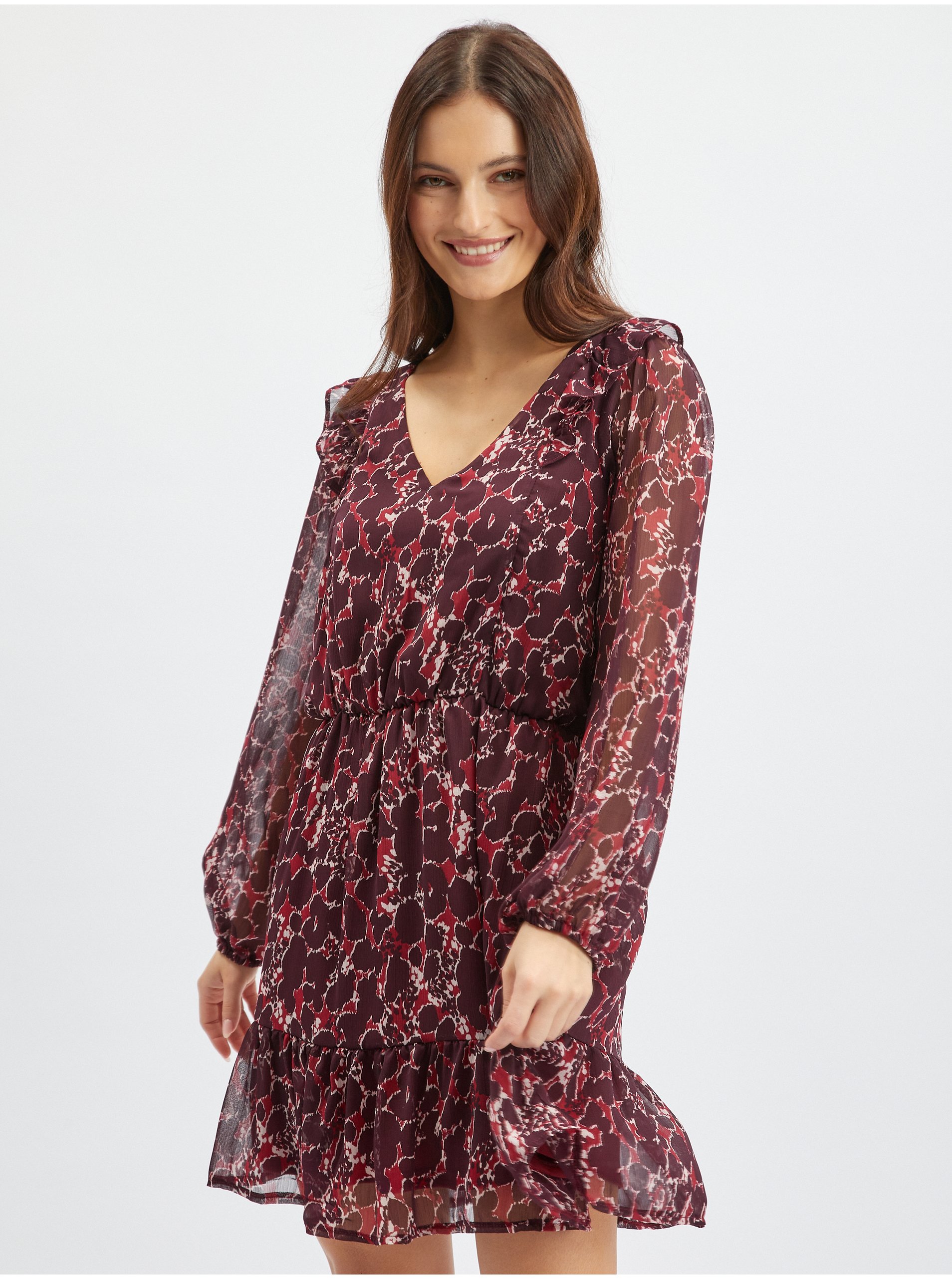 E-shop Vínové dámské vzorované šaty ORSAY