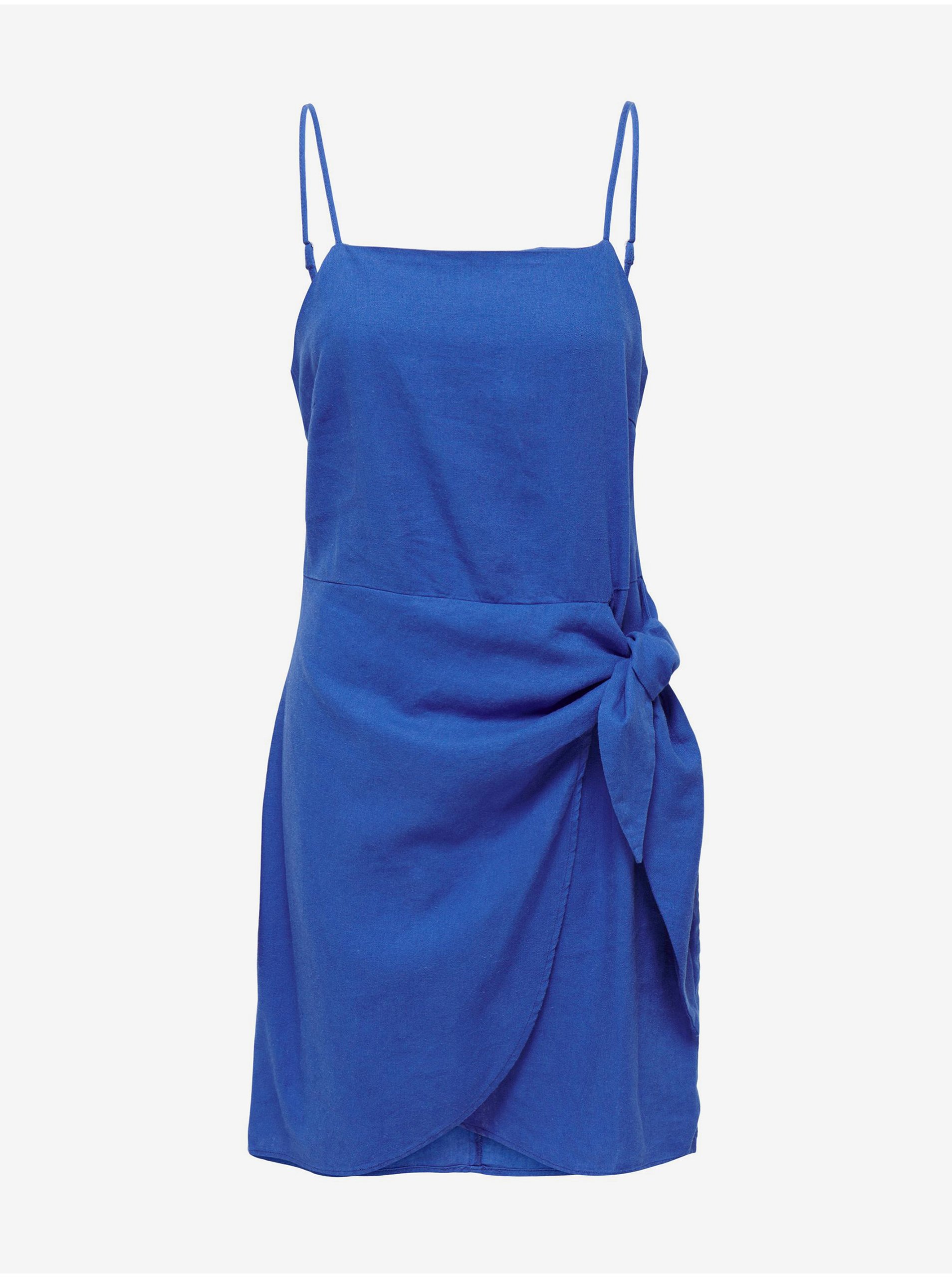 E-shop Tmavě modré dámské lněné šaty ONLY Caro