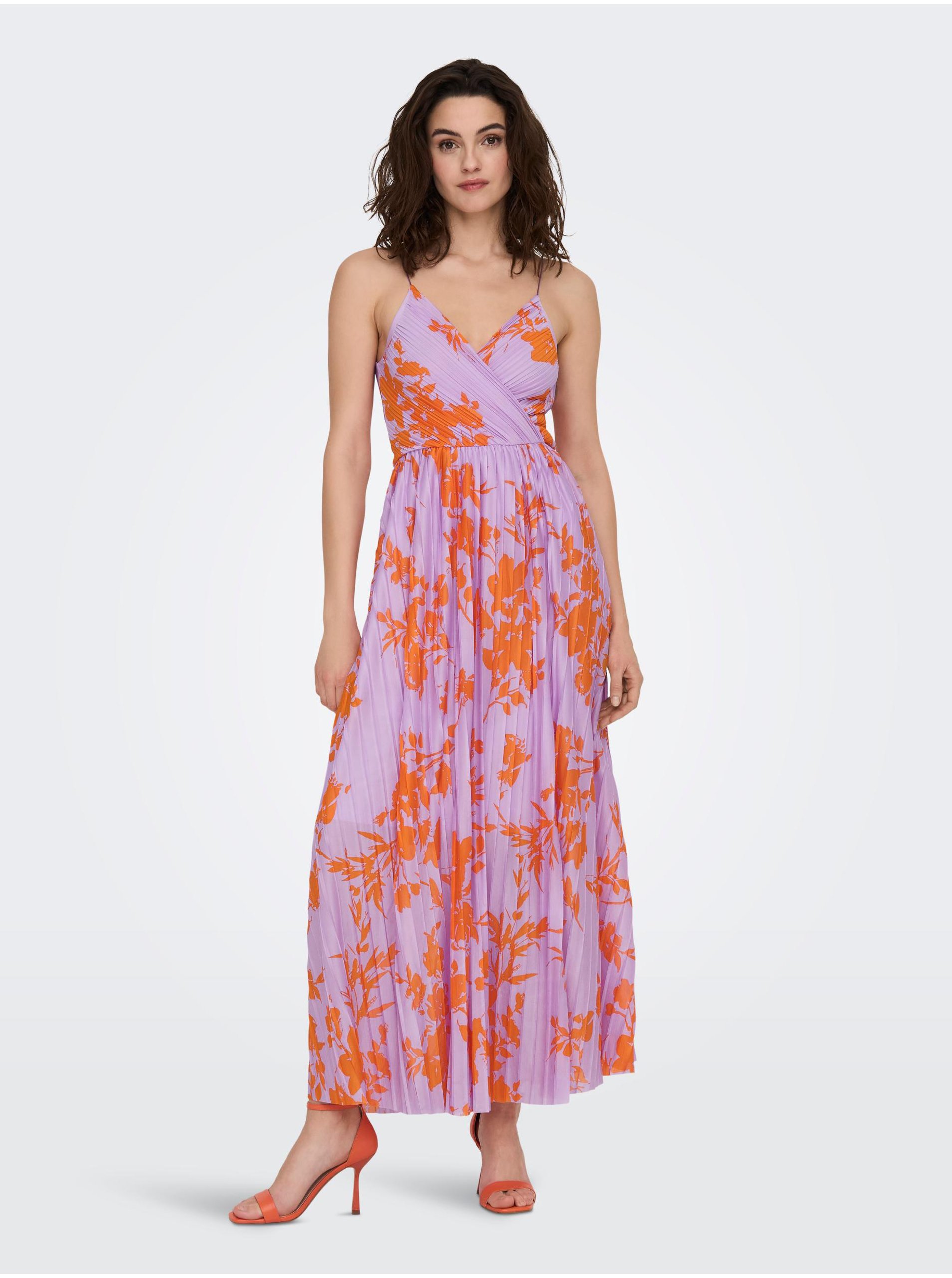 E-shop Světle fialové dámské květované plisované maxišaty ONLY Elema