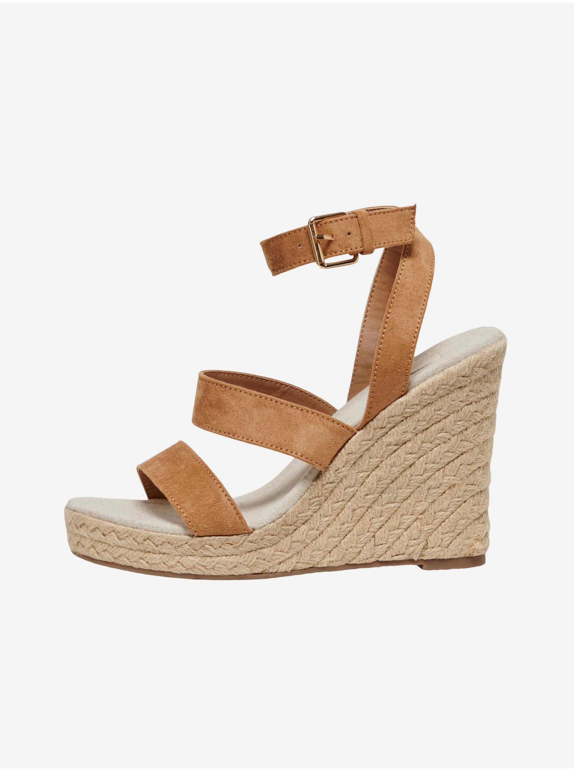 E-shop Hnedé dámske sandále na kline v semišovej úprave ONLY Amelia