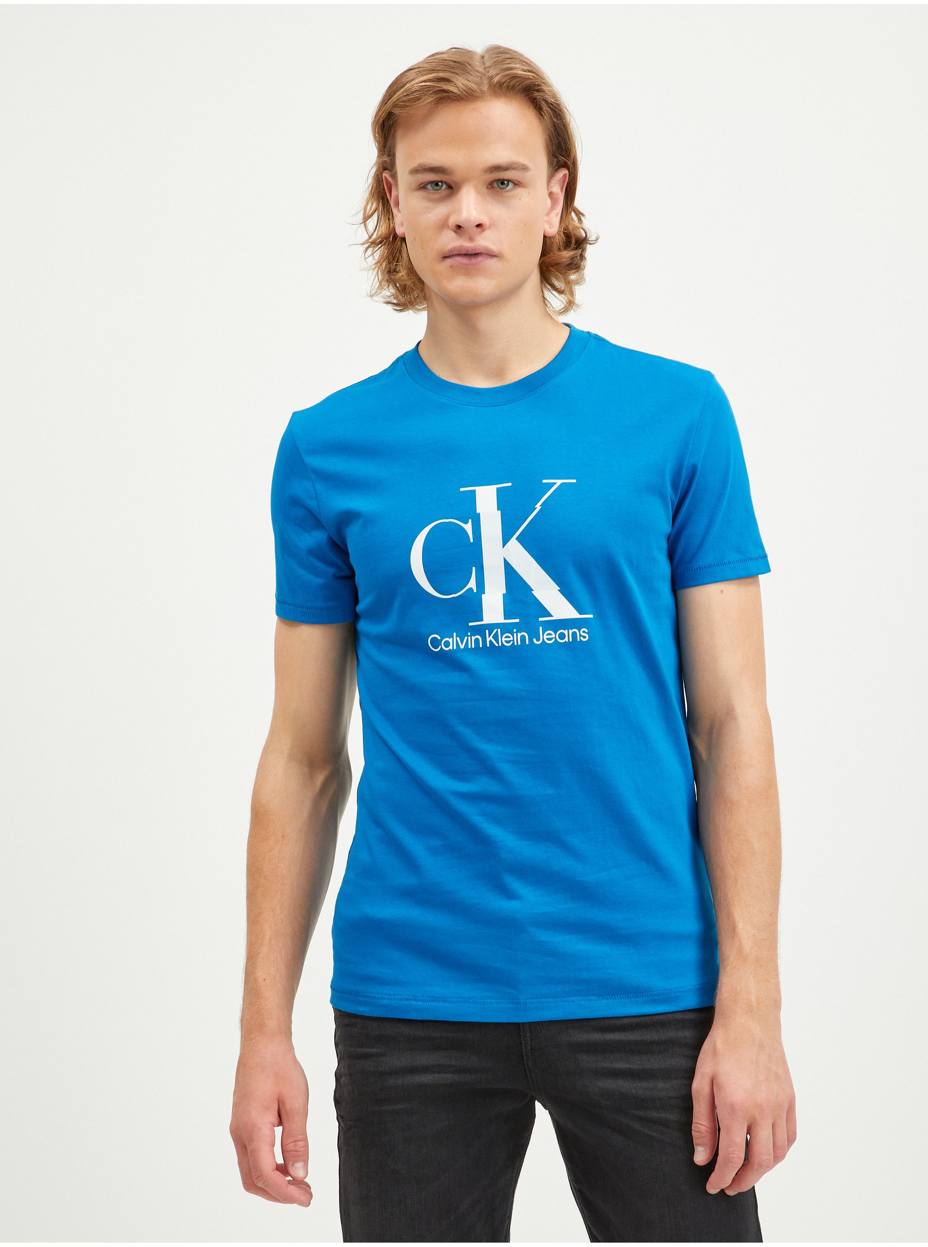 Levně Modré pánské tričko Calvin Klein Jeans