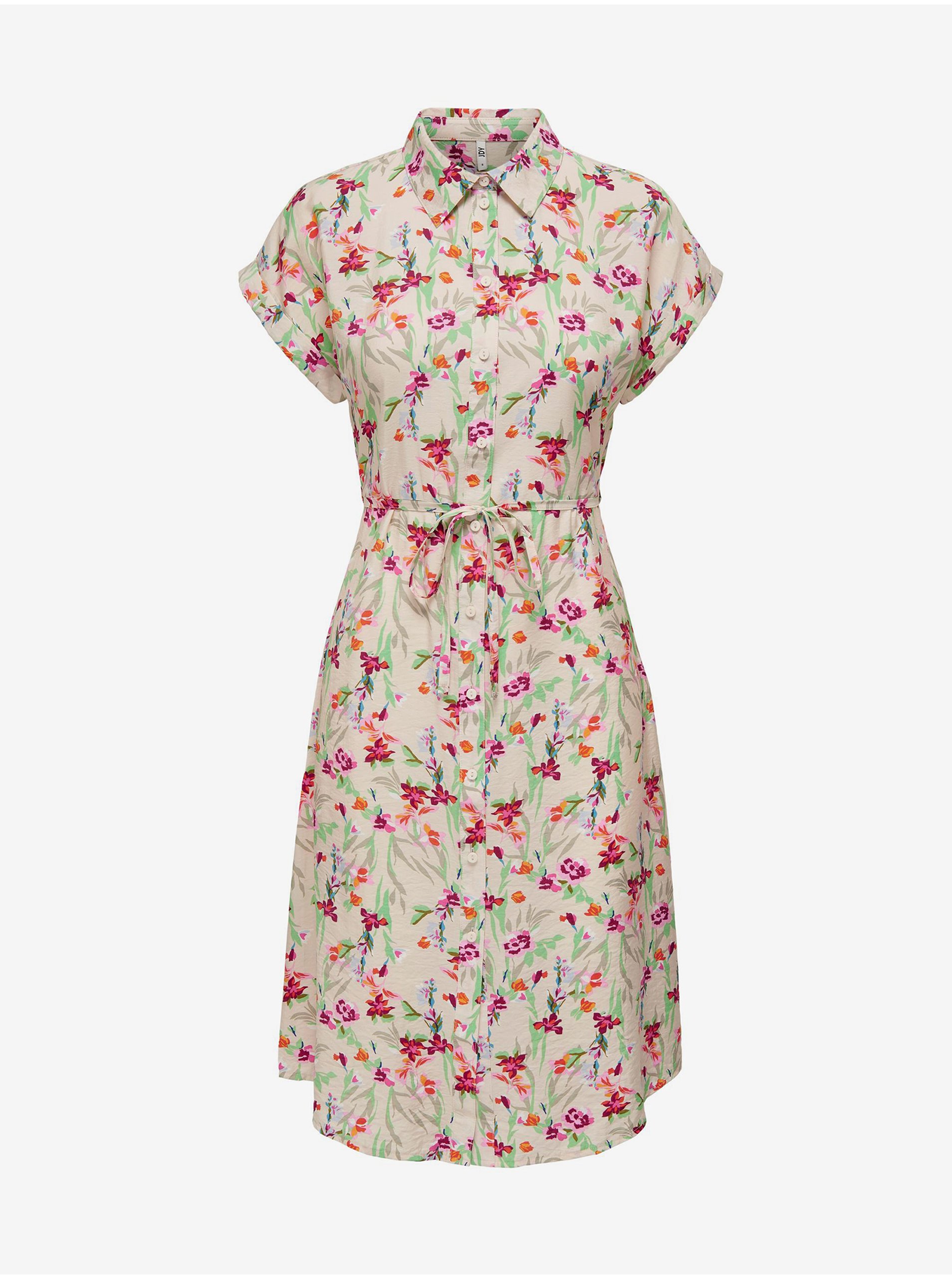 Levně Béžové dámské květované košilové šaty JDY Camille