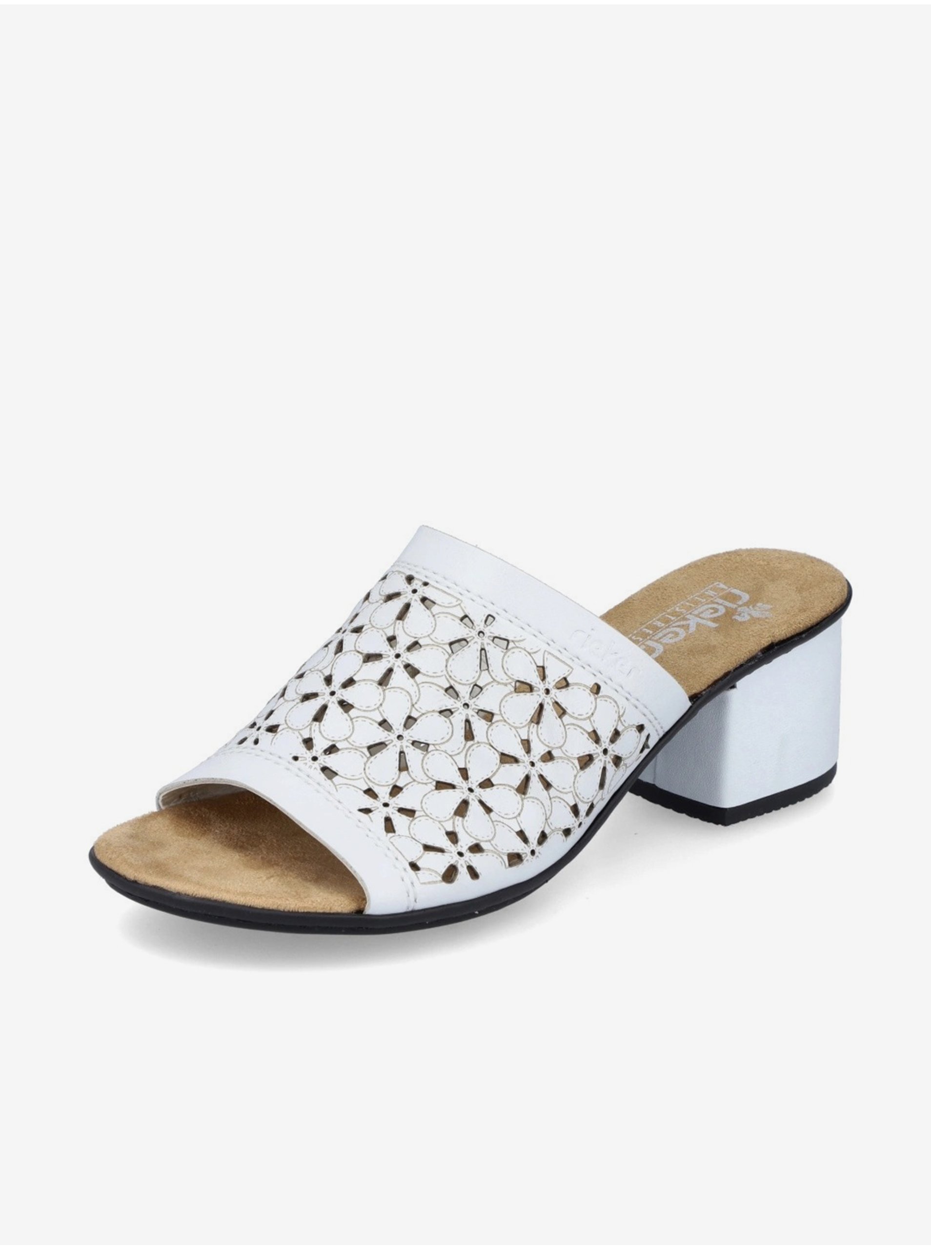 E-shop Bílé dámské pantofle na nízkém podpatku Rieker