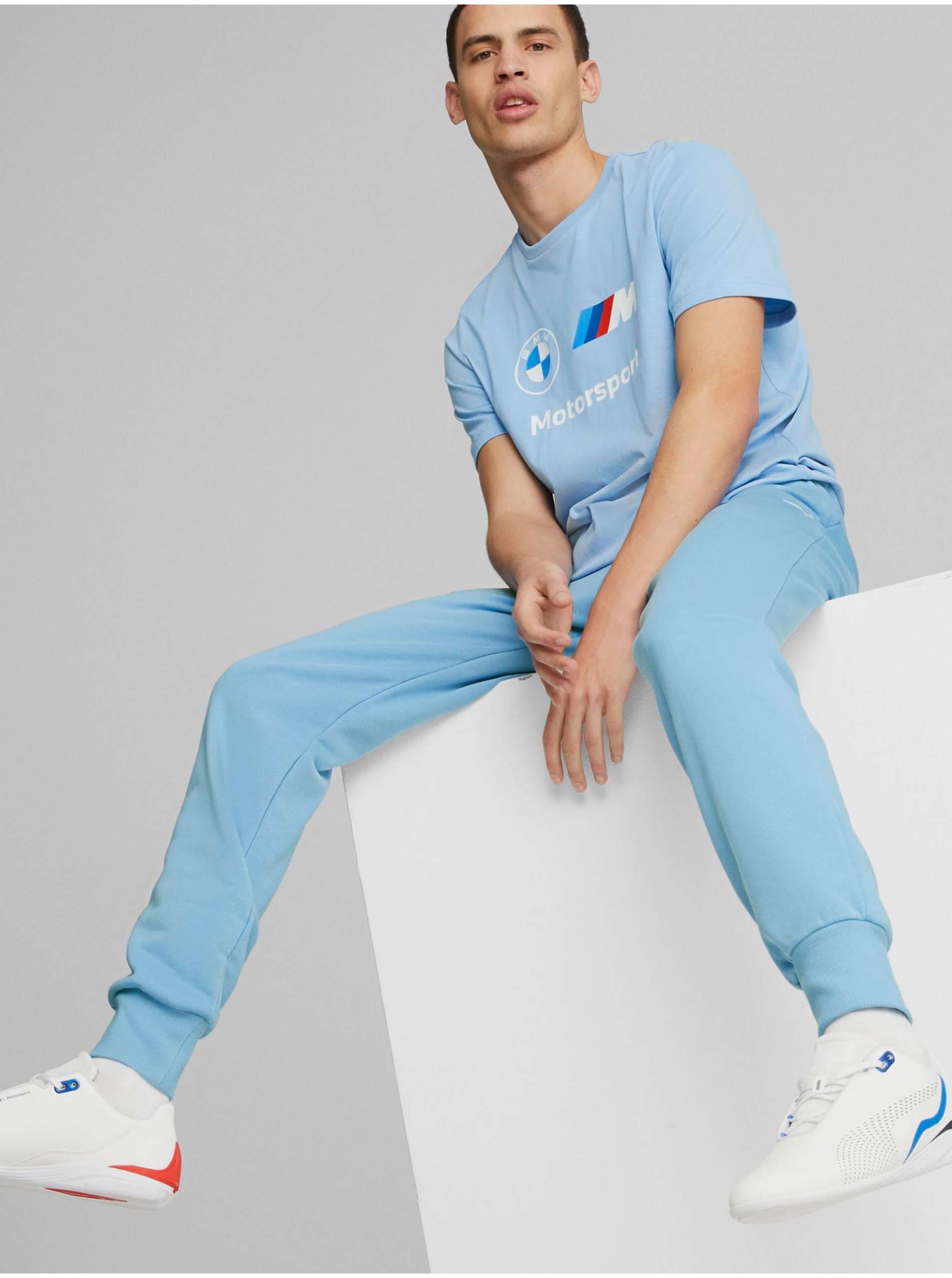 Levně Světle modré pánské tričko Puma BMW MMS