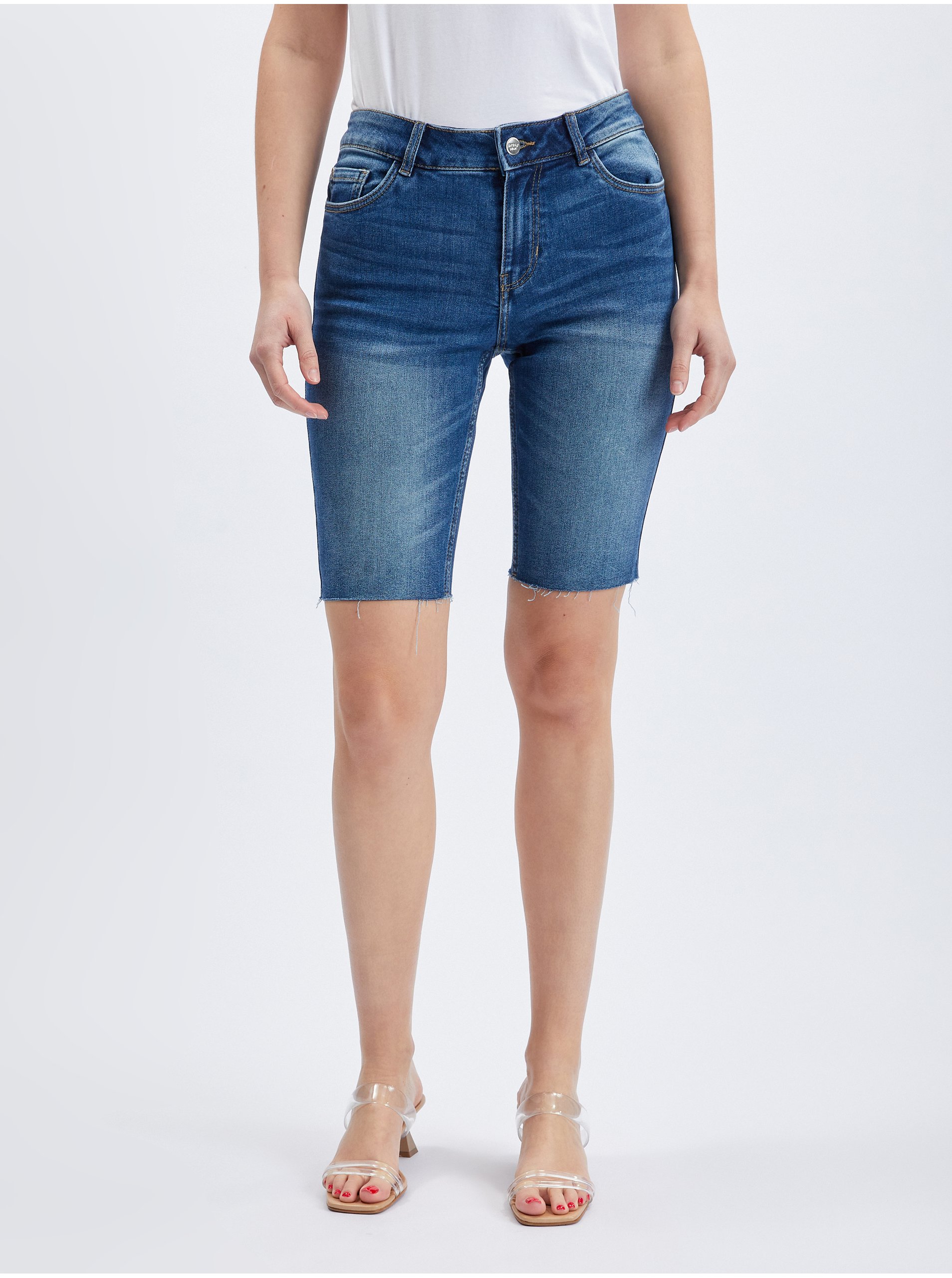 E-shop Tmavě modré dámské džínové kraťasy ORSAY