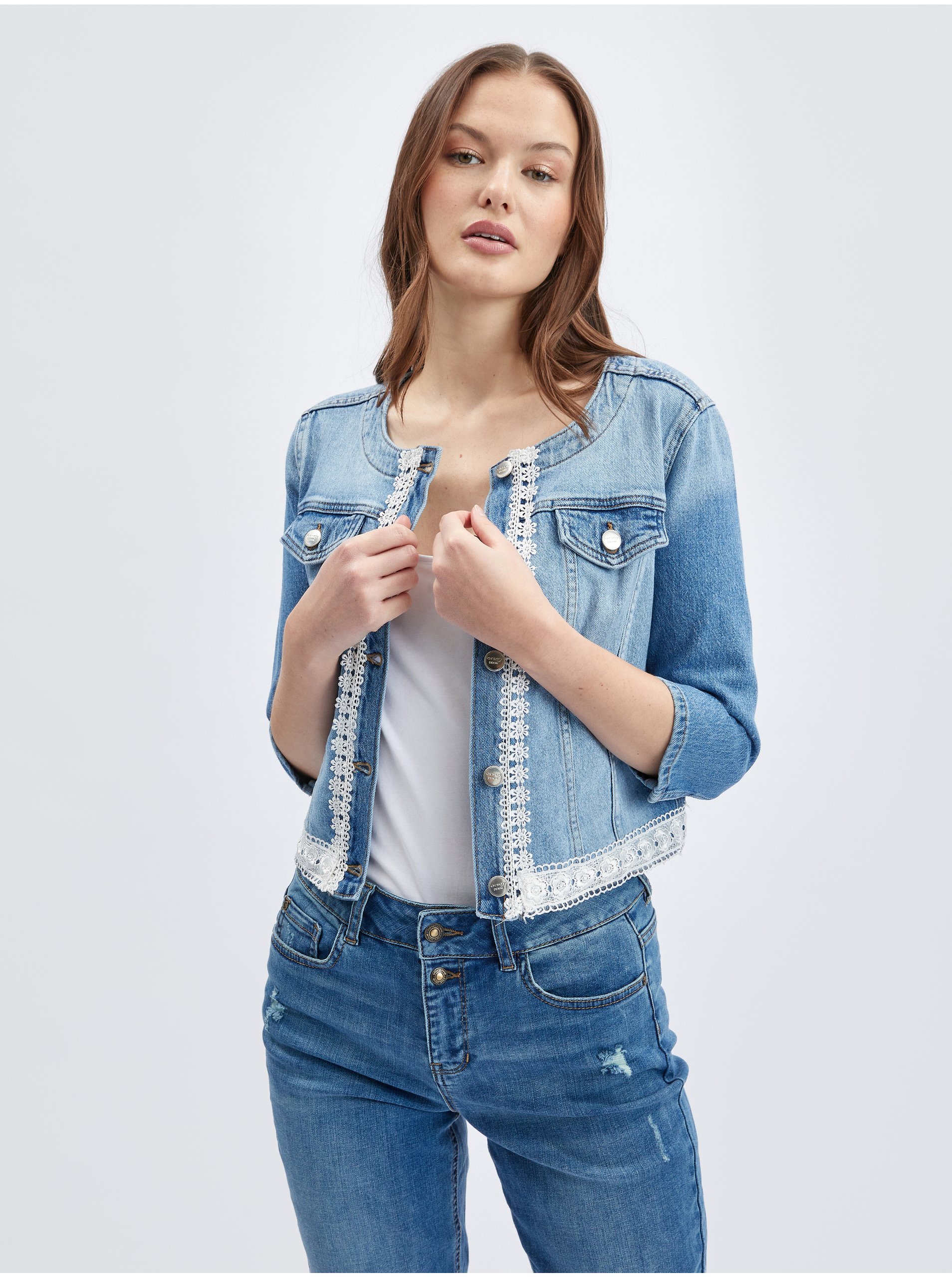 E-shop Světle modrá dámská džínová bunda ORSAY