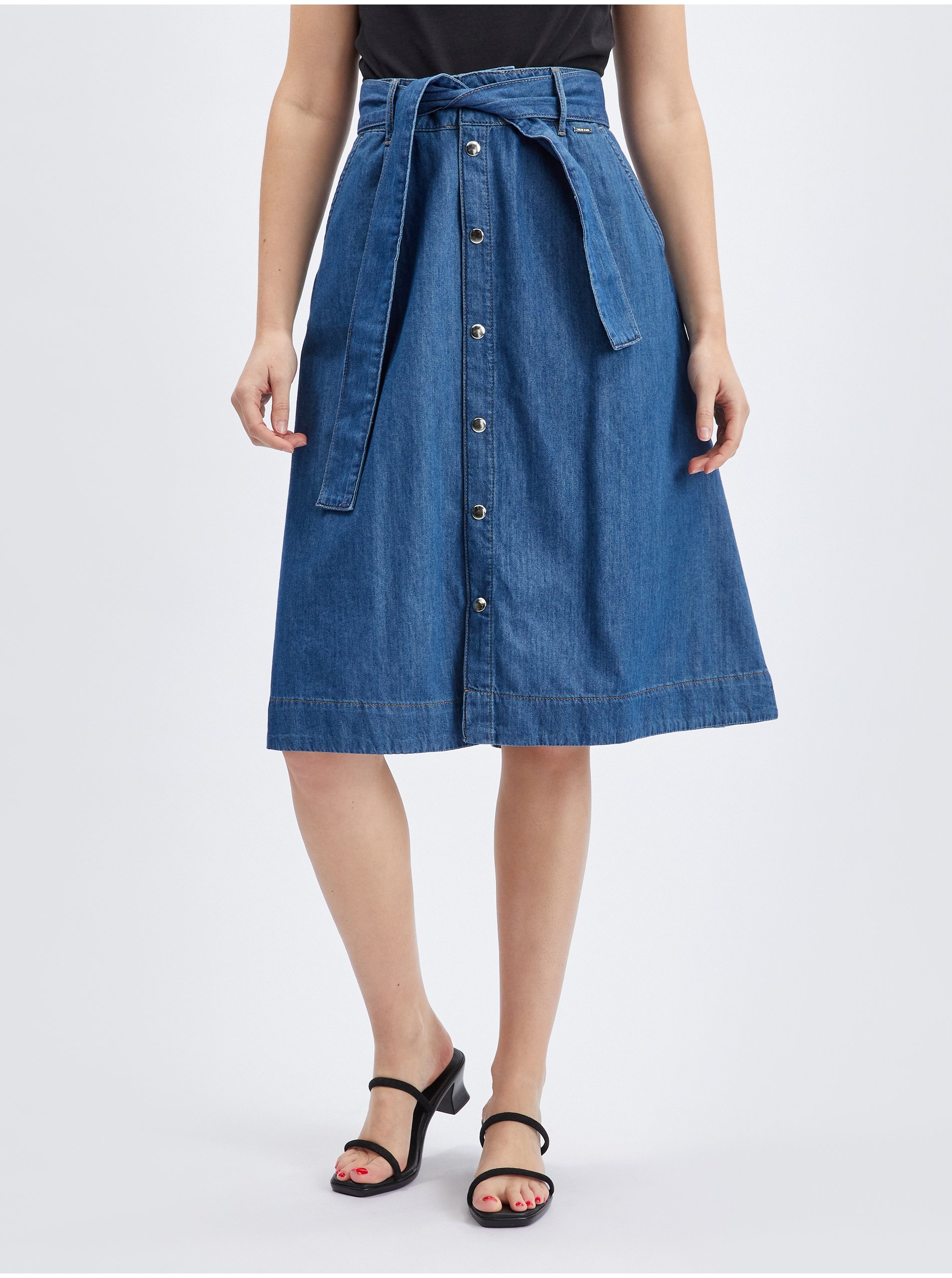 Levně Modrá dámská džínová sukně s páskem ORSAY