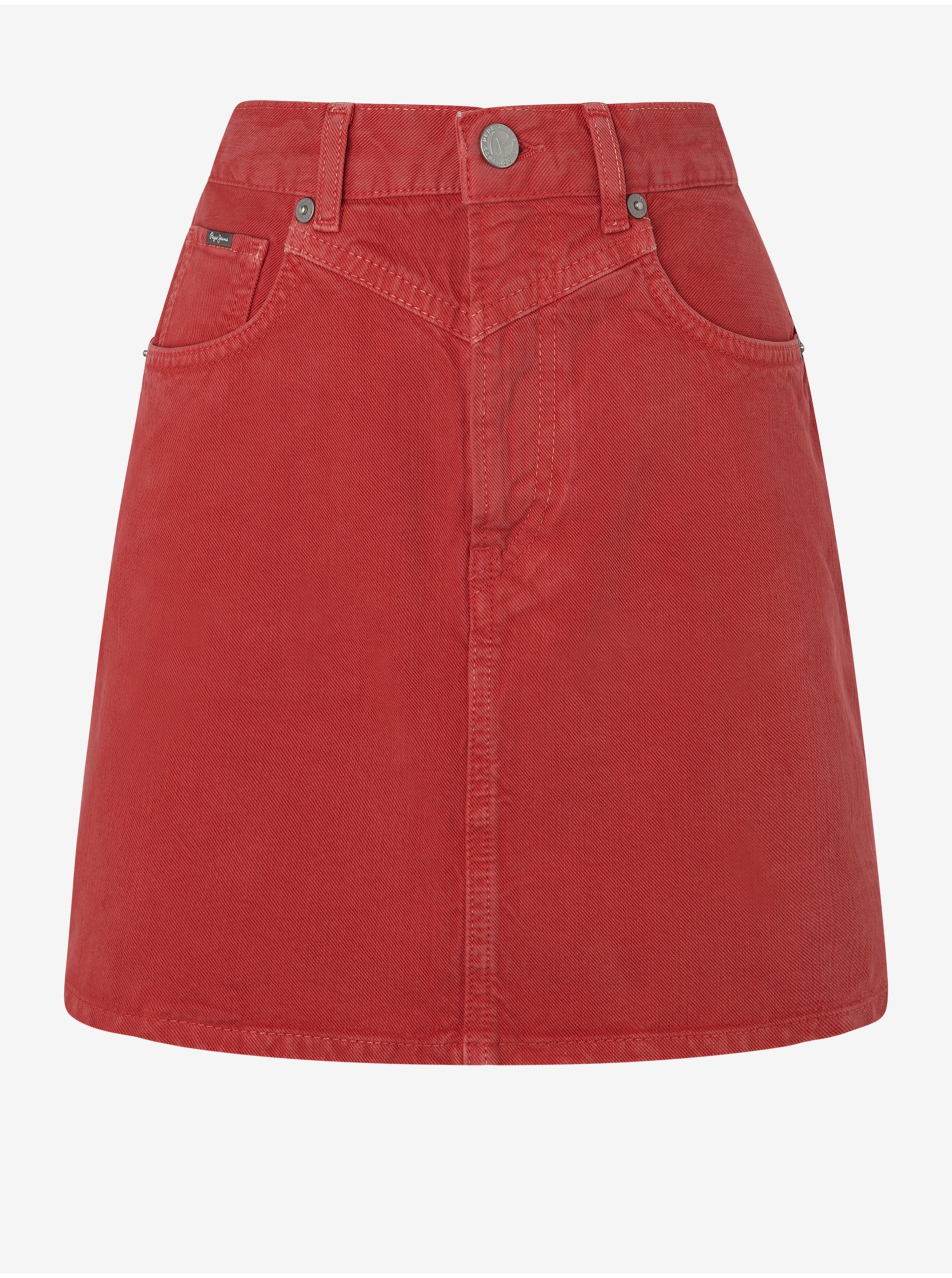 Levně Červená dámská džínová sukně Pepe Jeans
