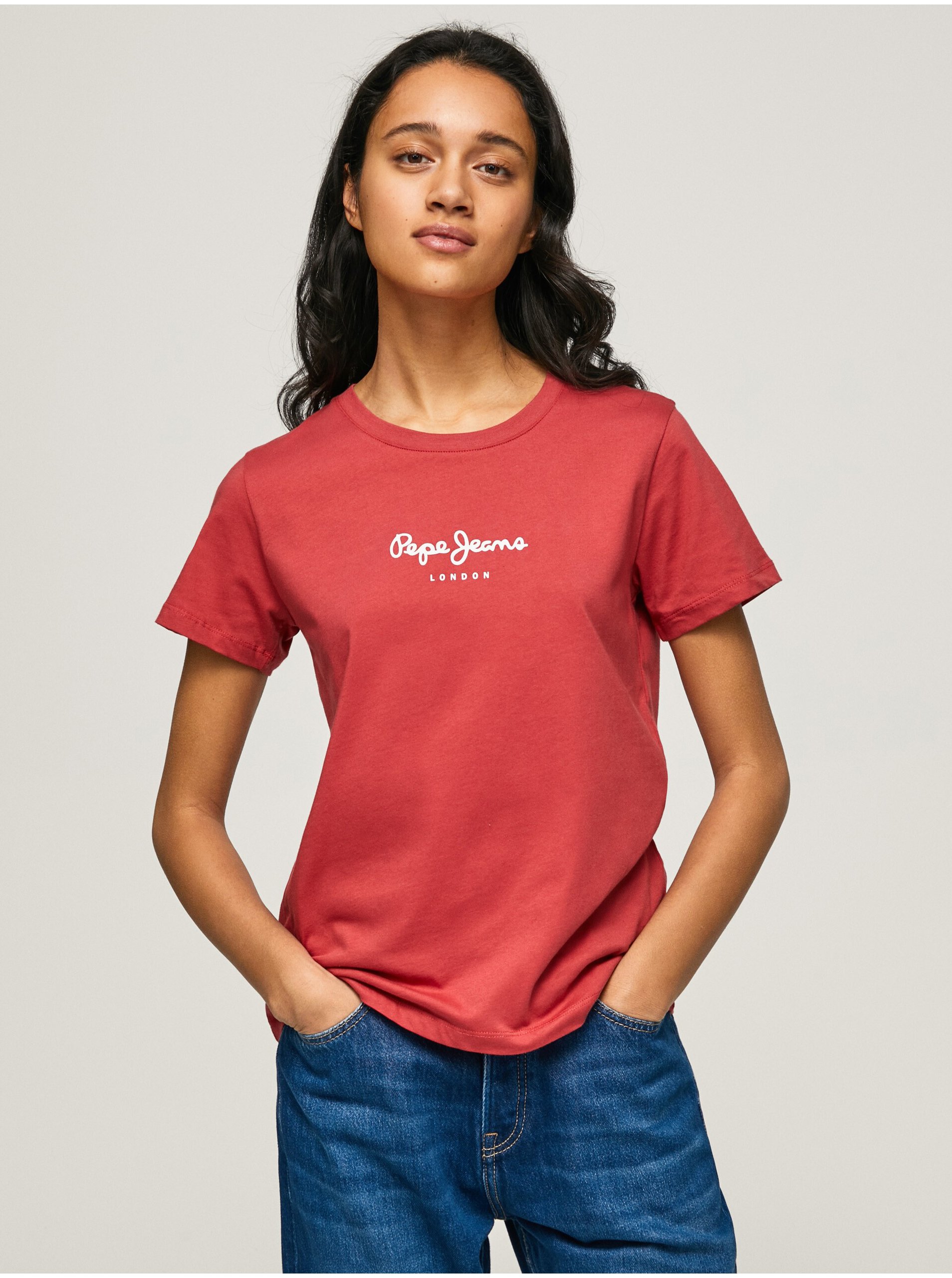 Levně Červené dámské tričko Pepe Jeans