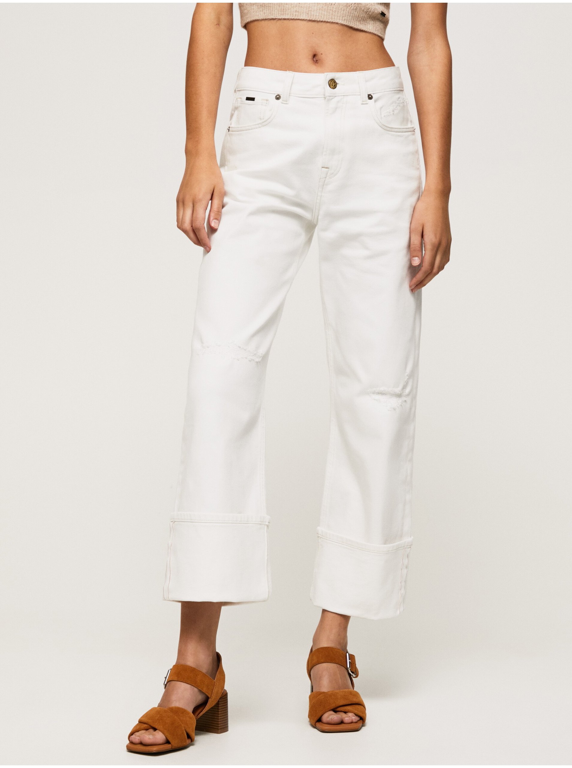 Levně Bílé dámské straight fit džíny Pepe Jeans