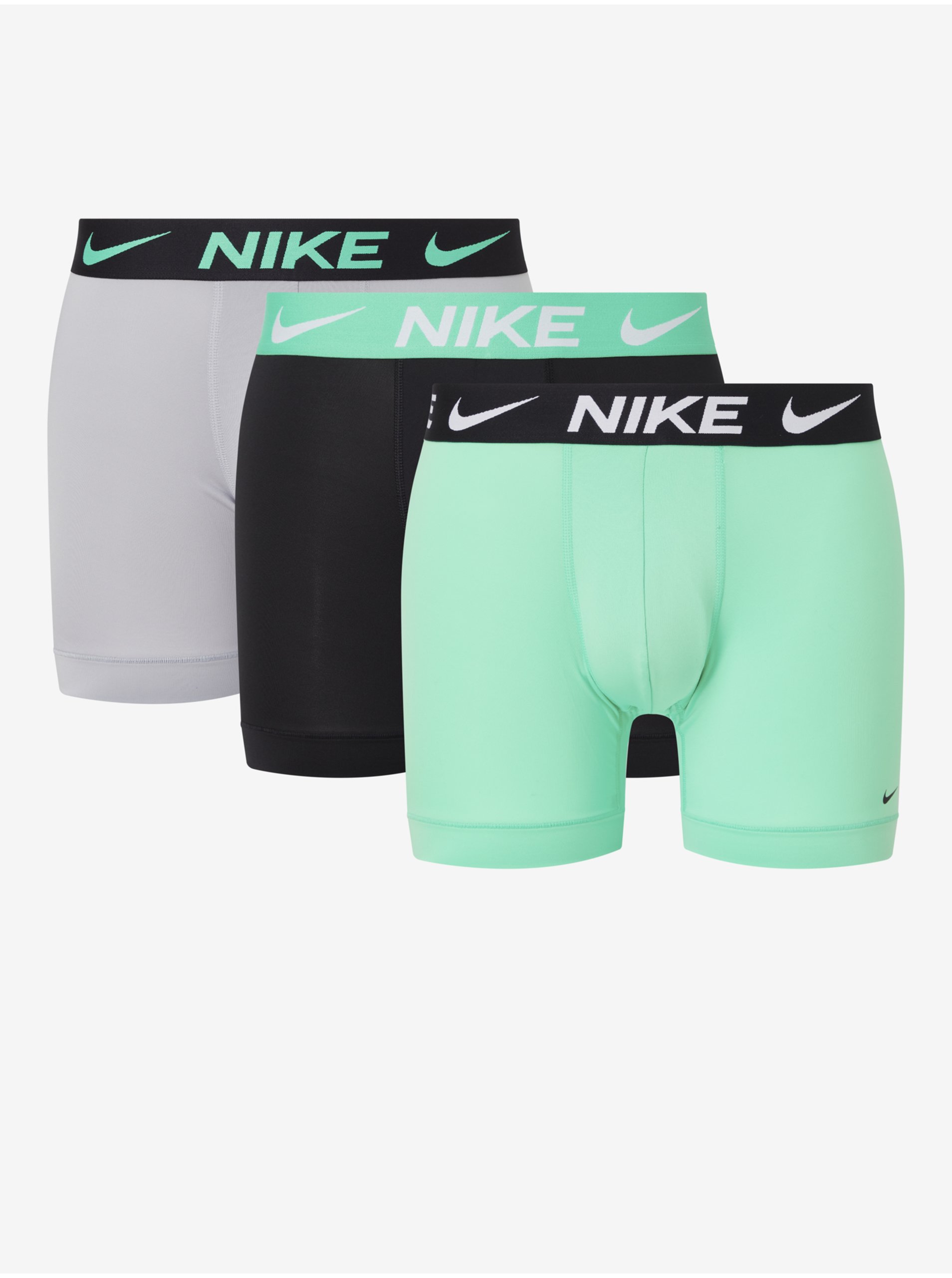 Levně Sada tří pánských boxerek v černé, šedé a světle zelené barvě Nike
