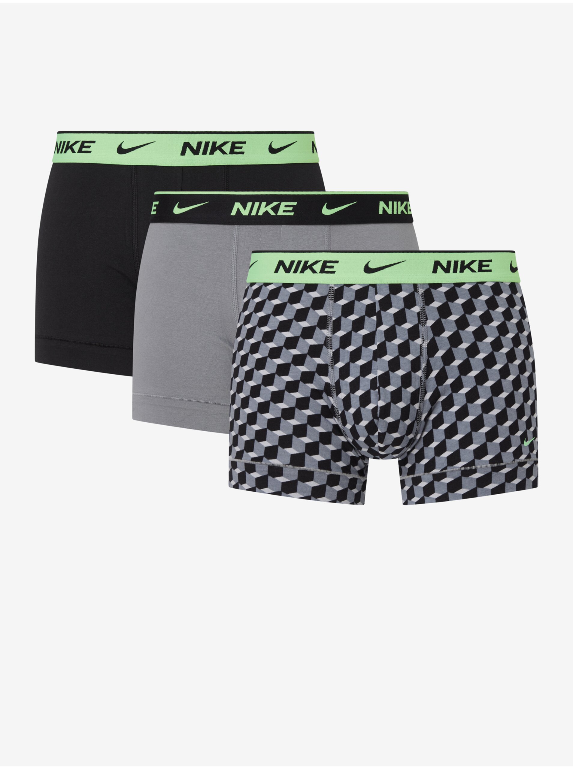 Levně Sada tří pánských boxerek v černé, šedé a vzorované barvě Nike