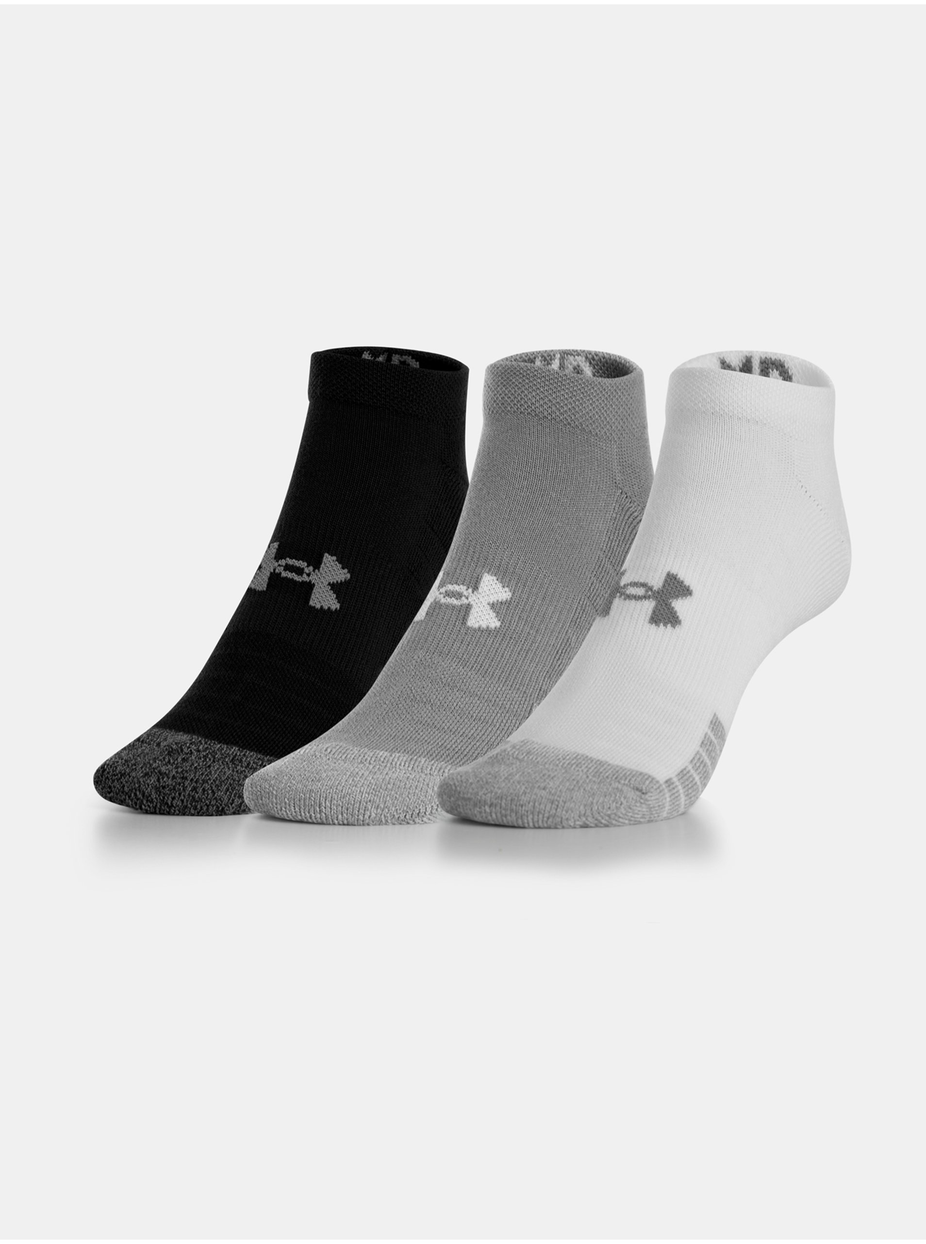 Levně Sada tří párů dětských ponožek v bílé, šedé a černé barvě Under Armour UA Heatgear 3pk No Show Yth