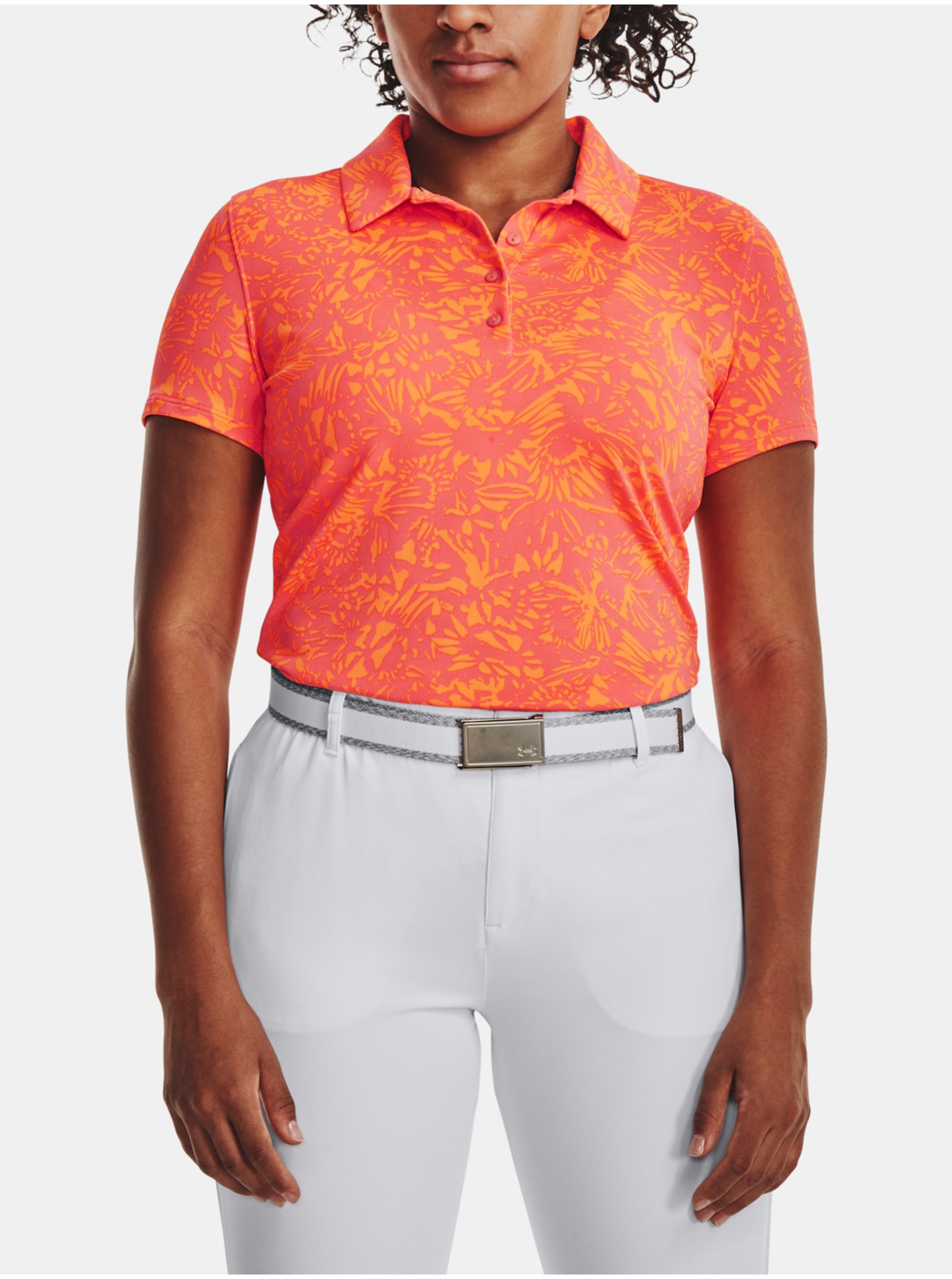 E-shop Oranžovo-růžové dámské vzorované sportovní polo tričko Under Armour UA Playoff Printed SS Polo