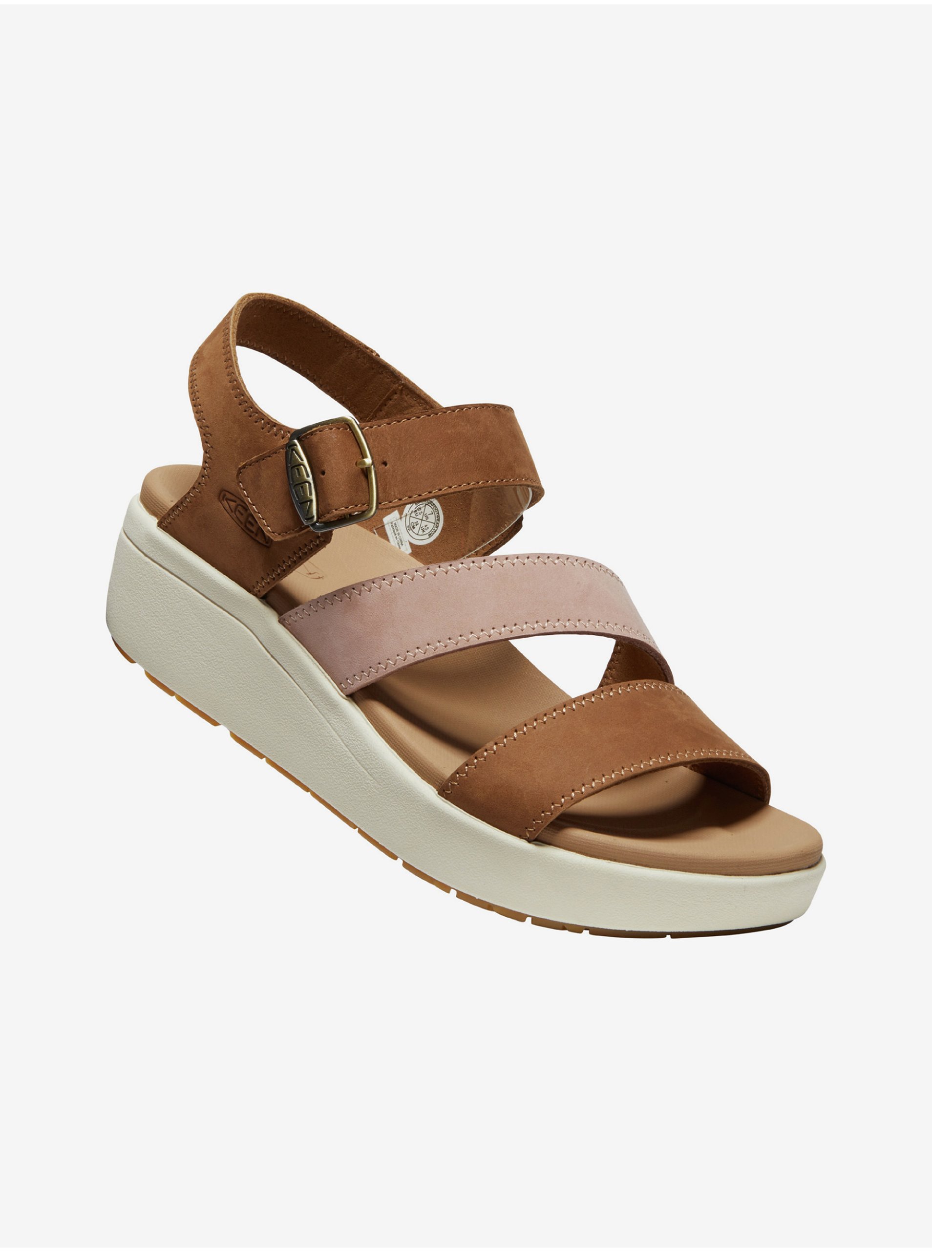 E-shop Tmavě hnědé dámské kožené sandály na klínku Keen