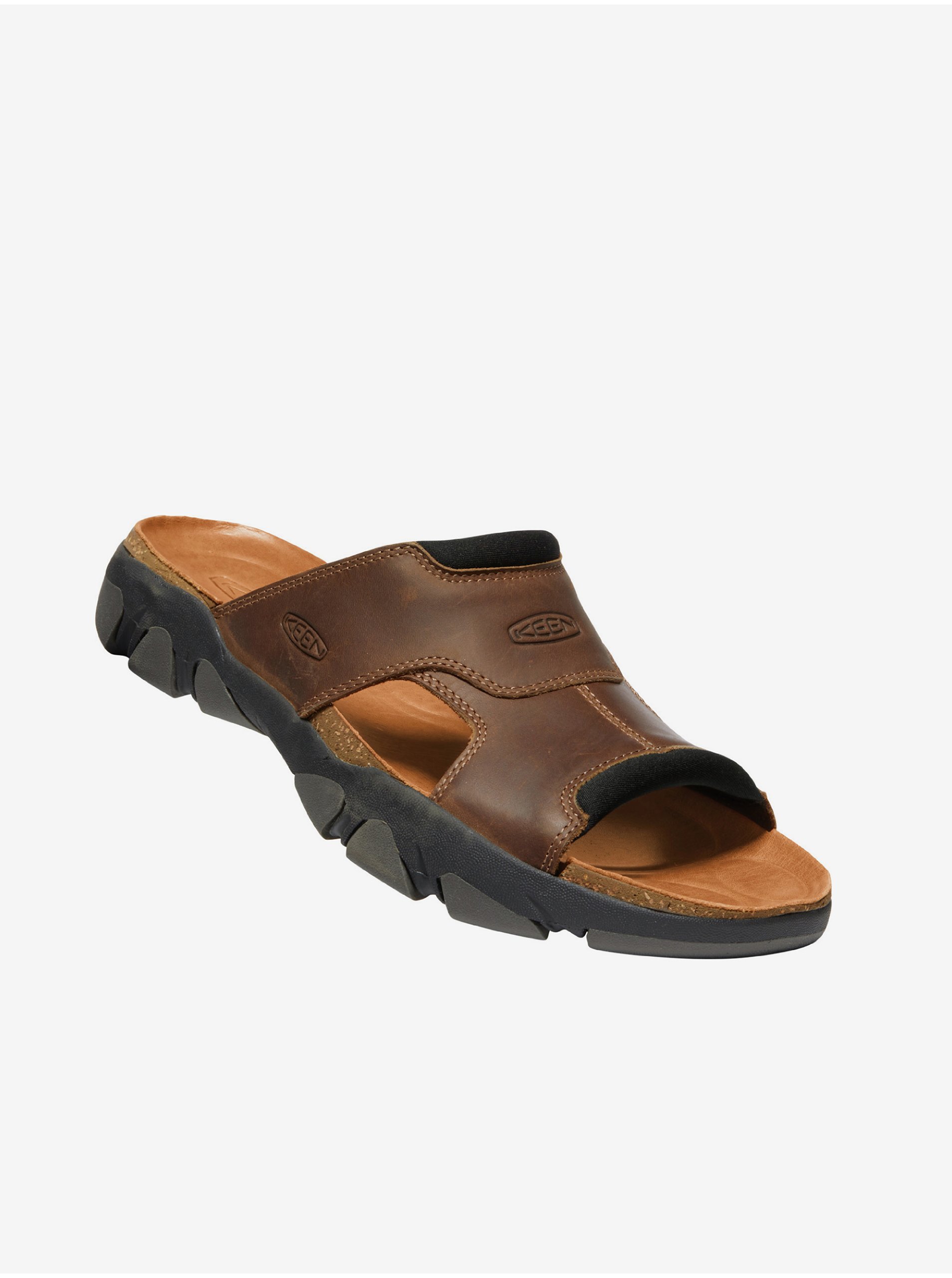 E-shop Tmavě hnědé pánské kožené pantofle Keen