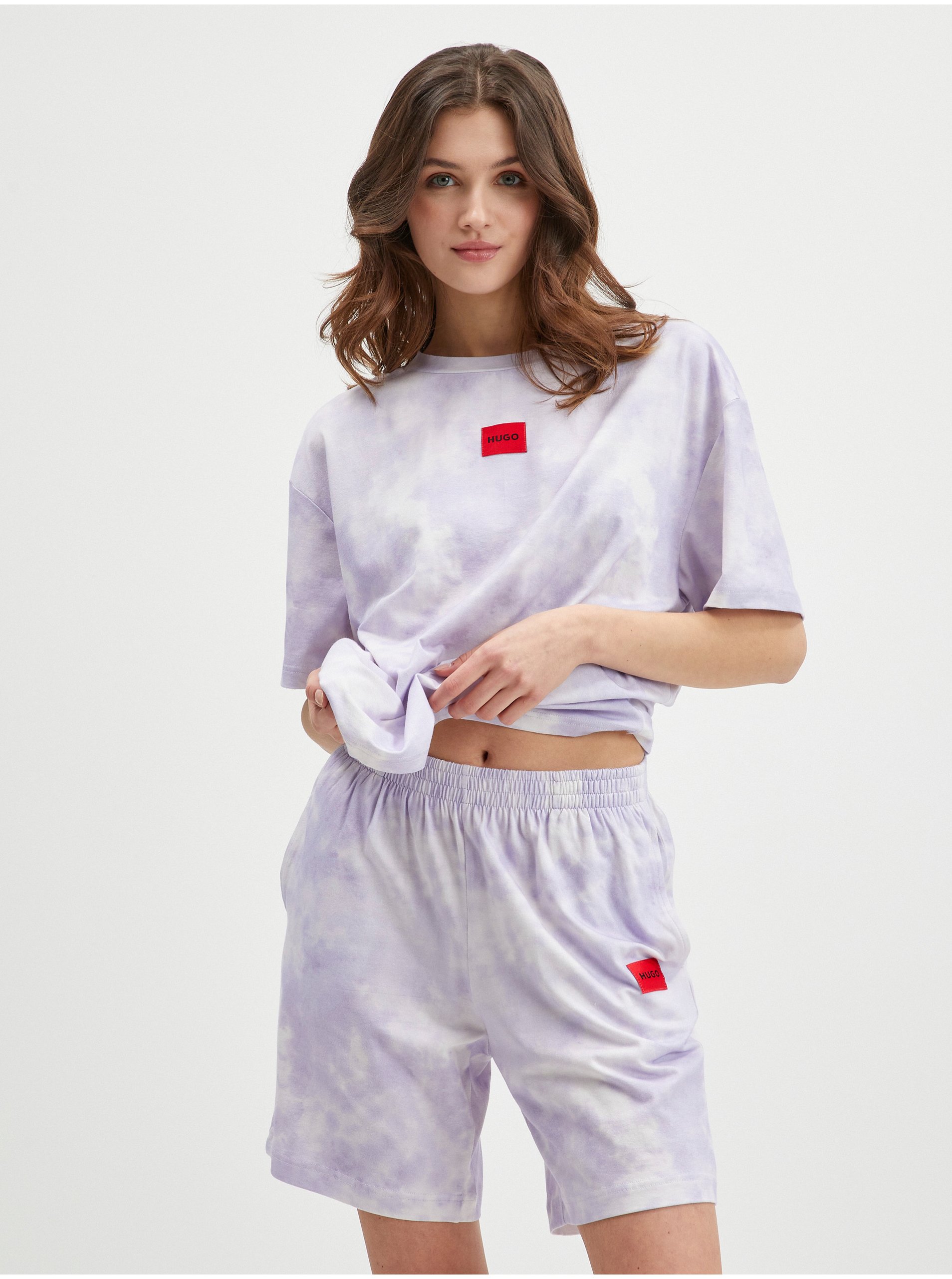 Levně Bílo-fialová dámská batikovaná pyžamová souprava HUGO