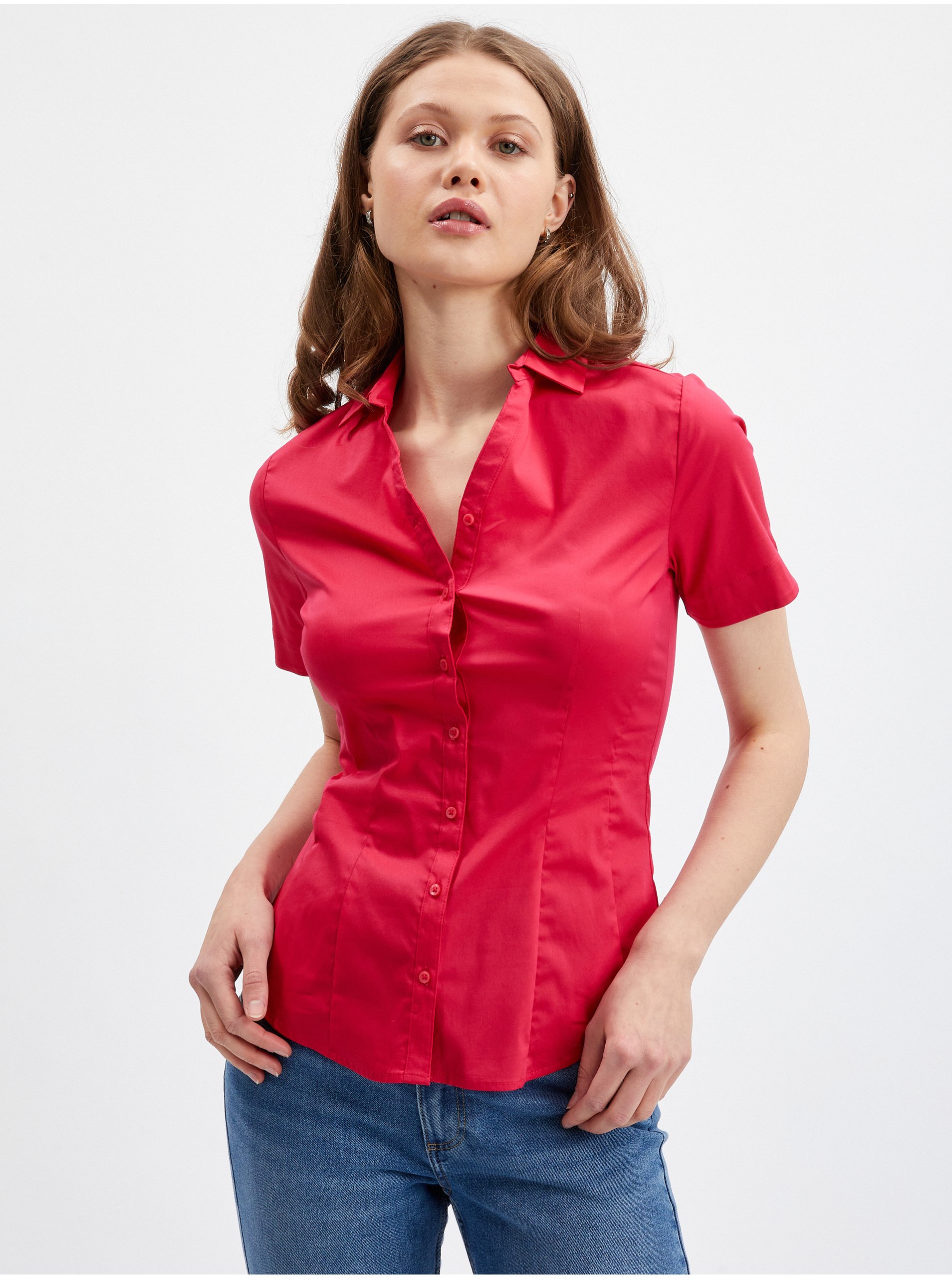 Levně Červená dámská košile s krátkým rukávem ORSAY