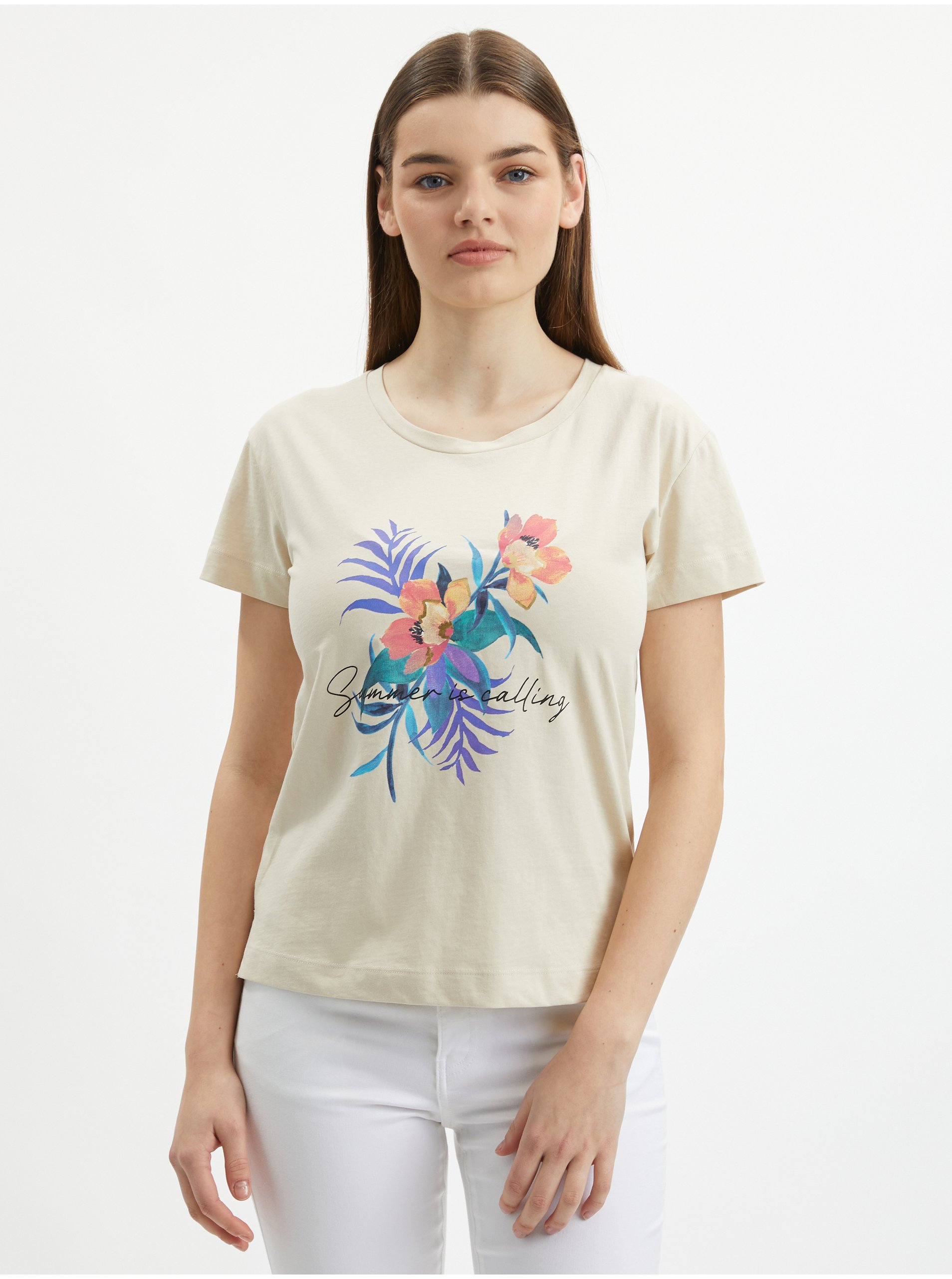Levně Béžové dámské tričko ORSAY