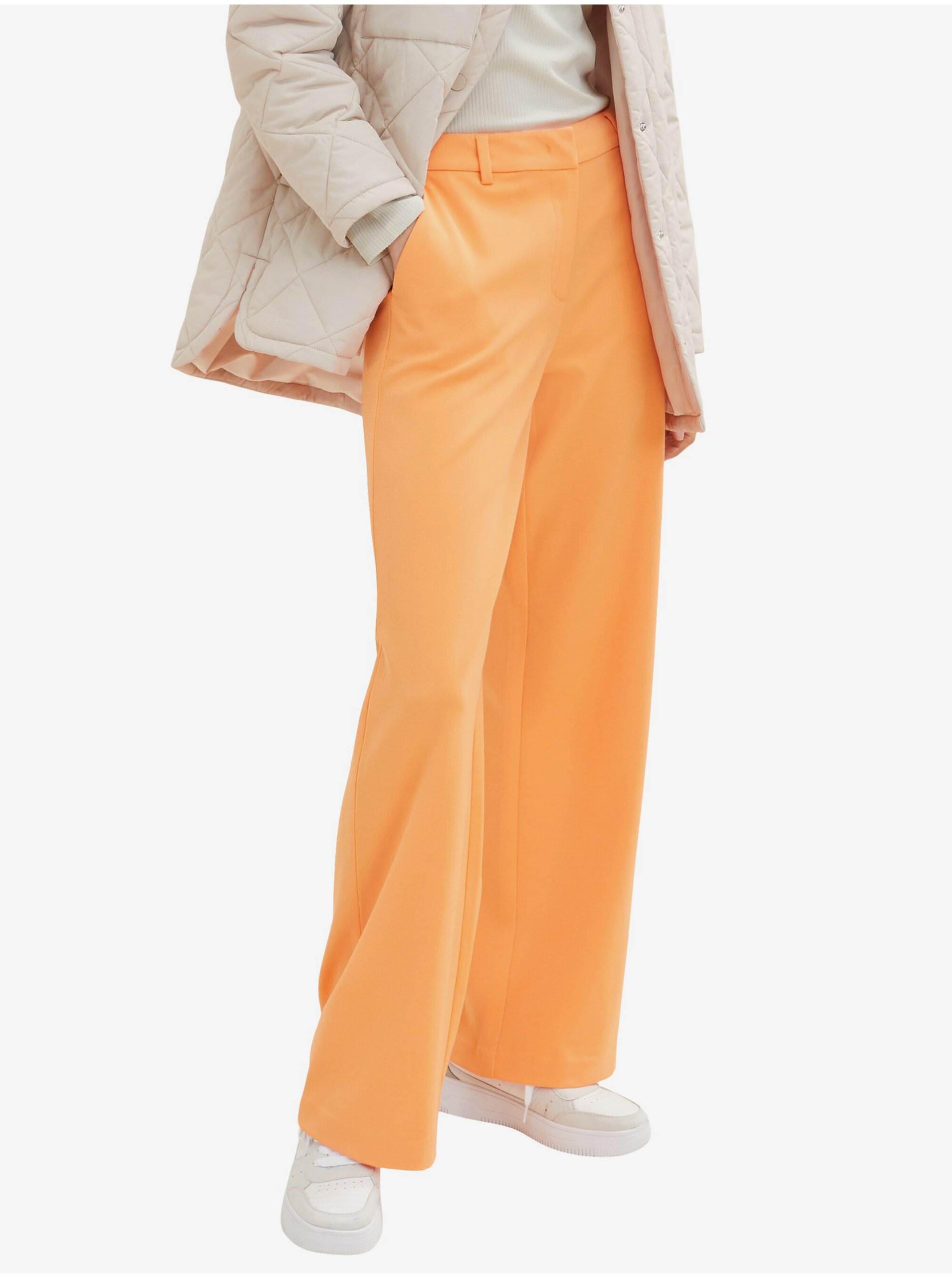 Lacno Oranžové dámske široké nohavice Tom Tailor