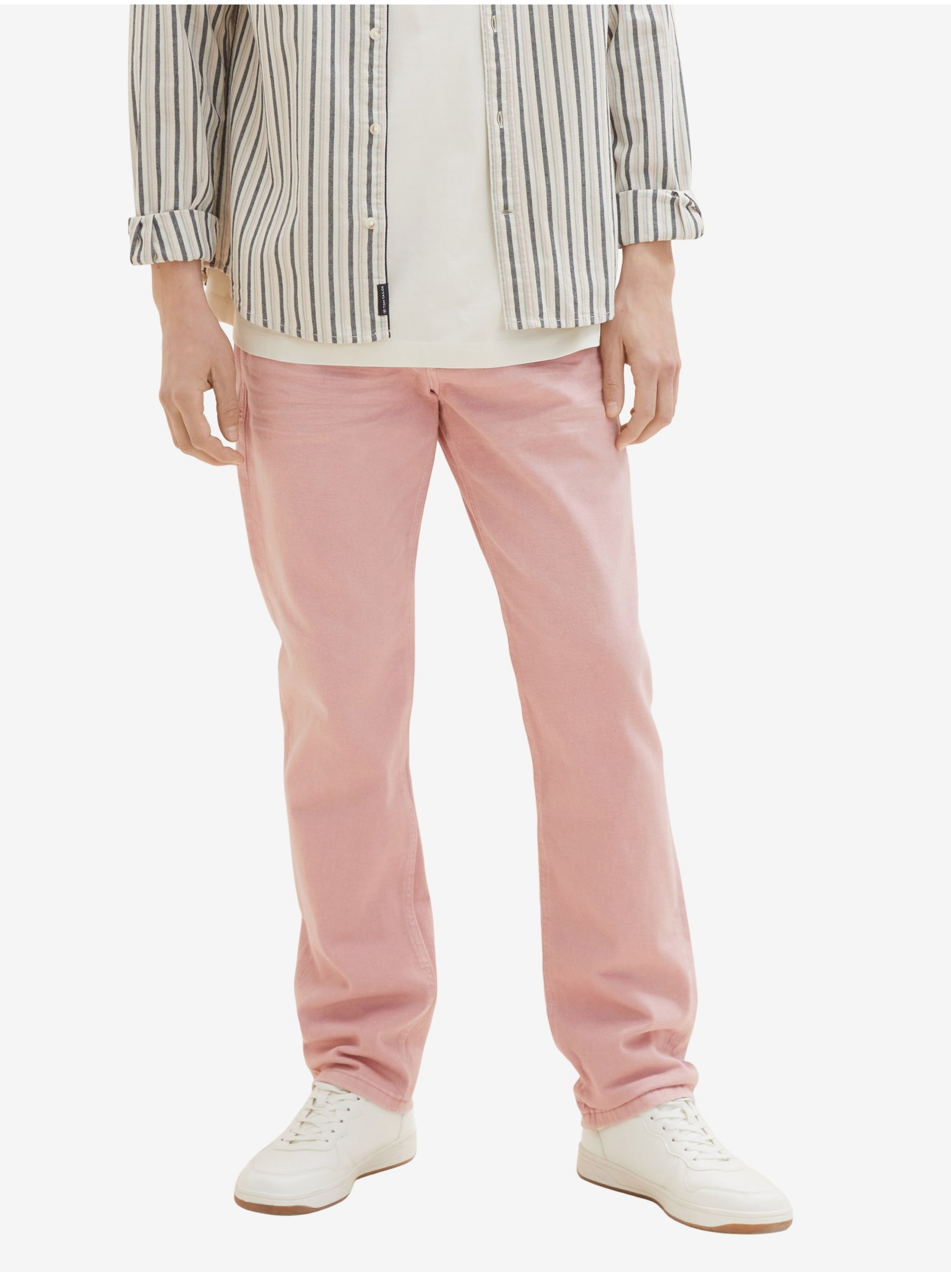 Levně Světle růžové pánské straight fit džíny Tom Tailor