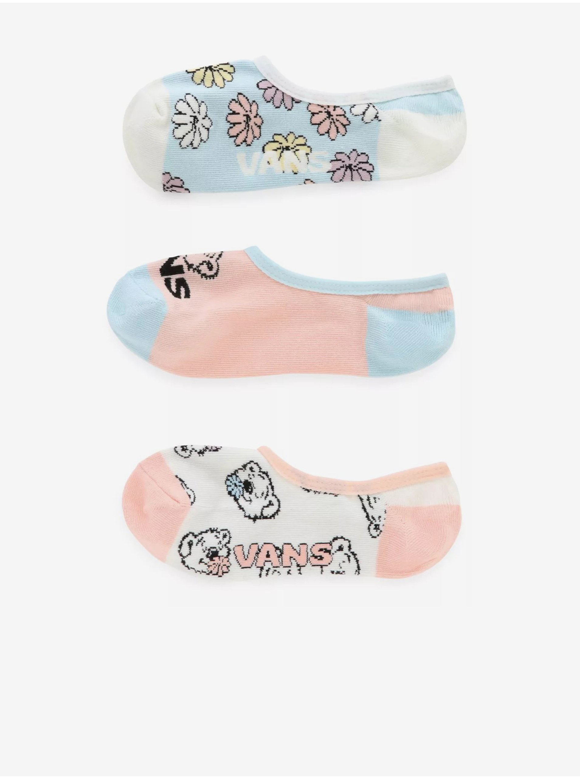 Levně Sada tří párů dámských vzorovaných ponožek ve světle růžové a modré barvě VANS BEAR FRIENDS CANOODLE
